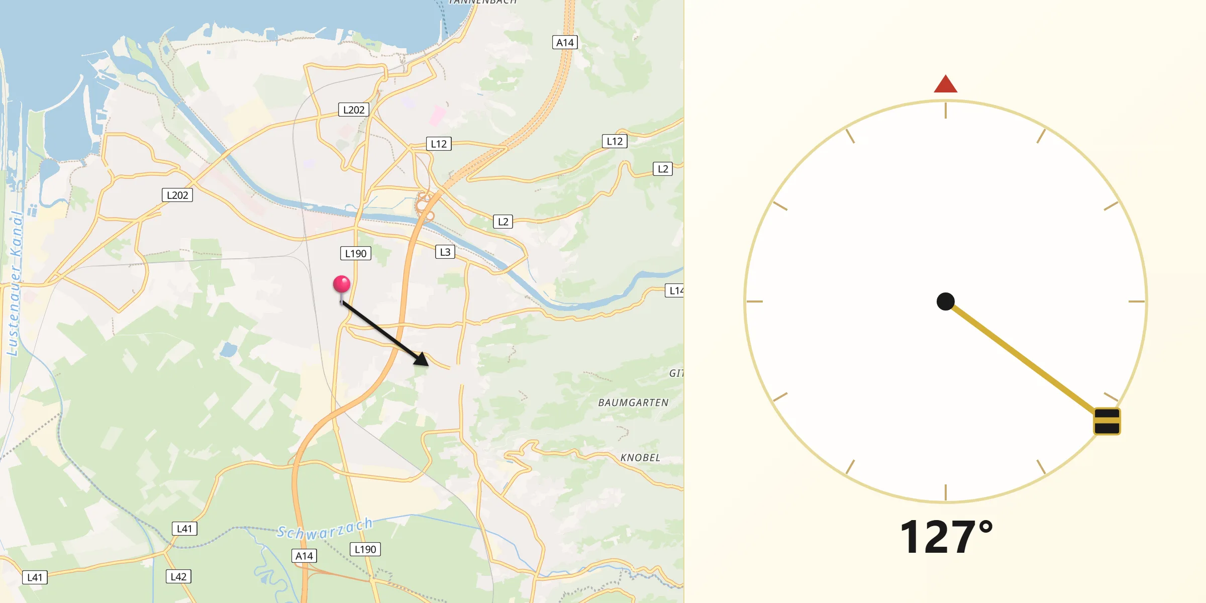 Qibla-Richtung von Lauterach