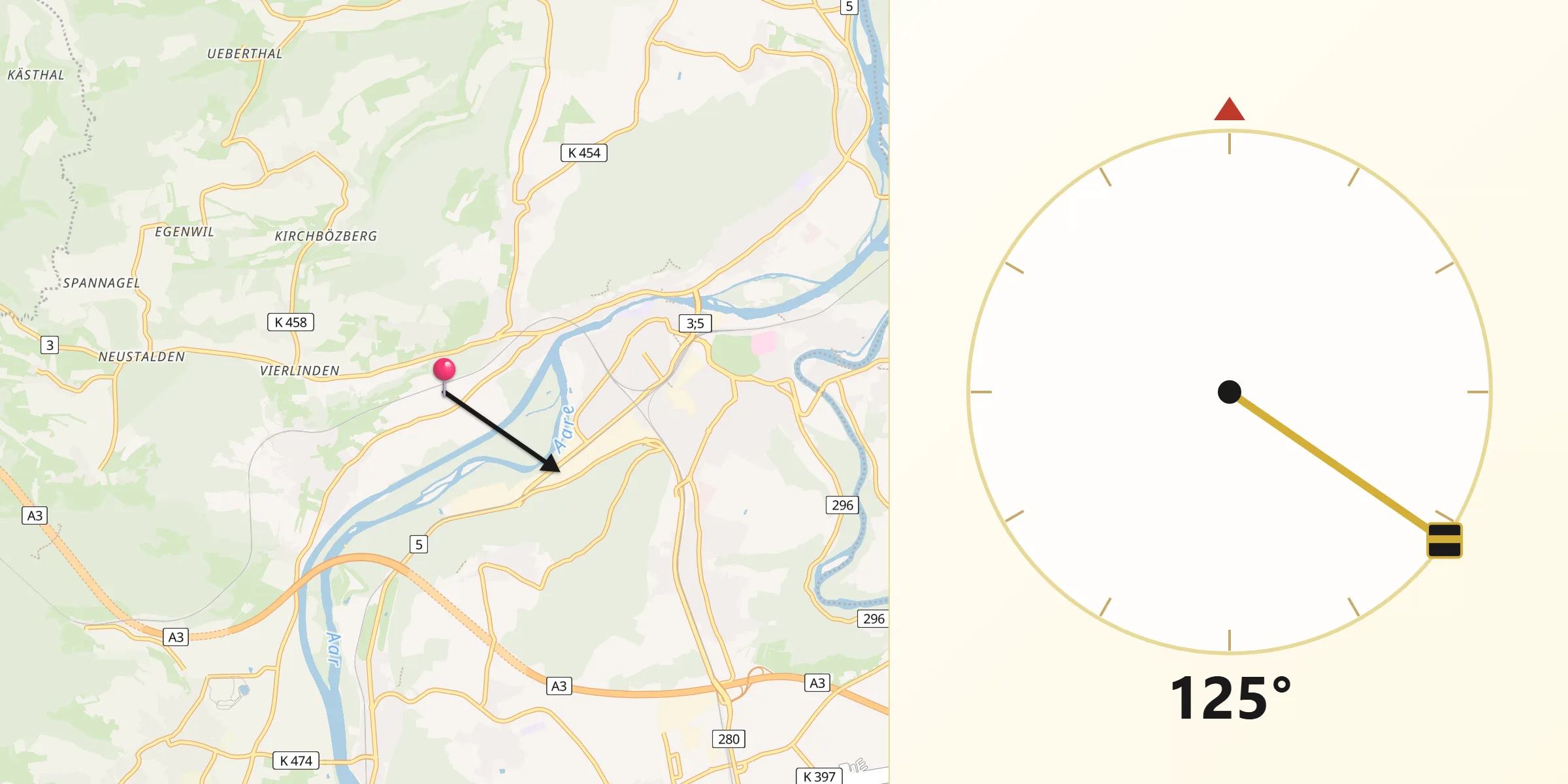 Direzione della Qibla da Bezirk Brugg