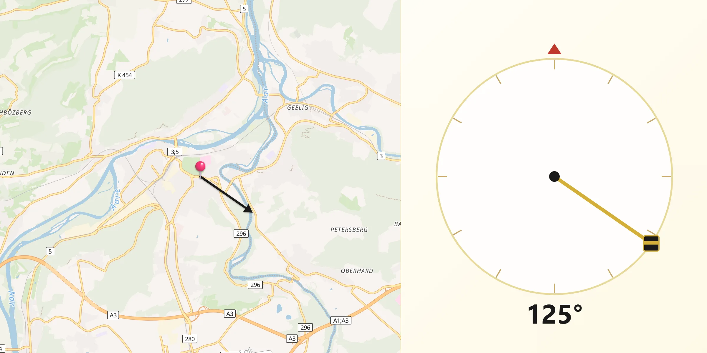 Direction vers la Qibla depuis Windisch
