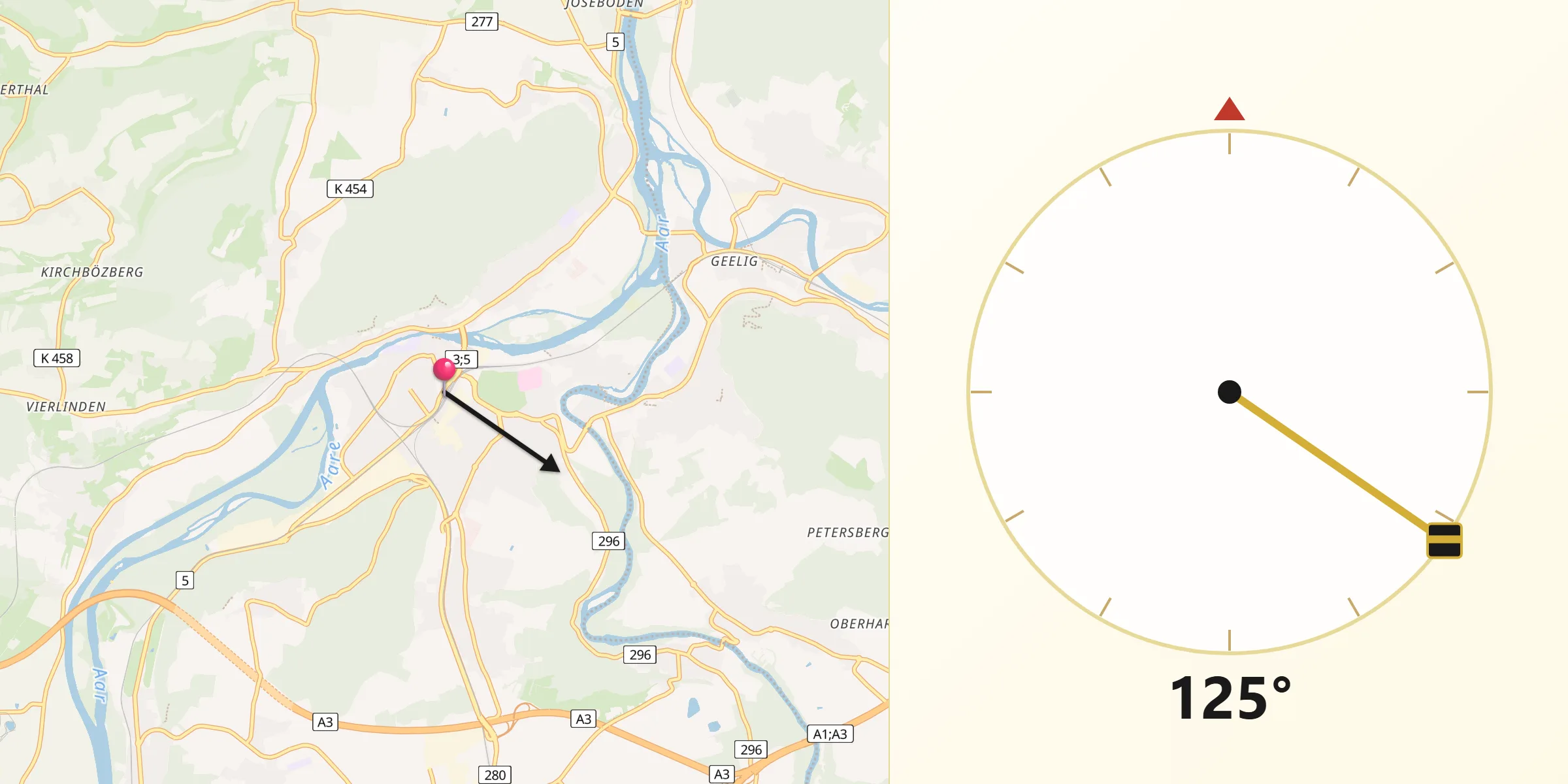 Direction vers la Qibla depuis Brugg