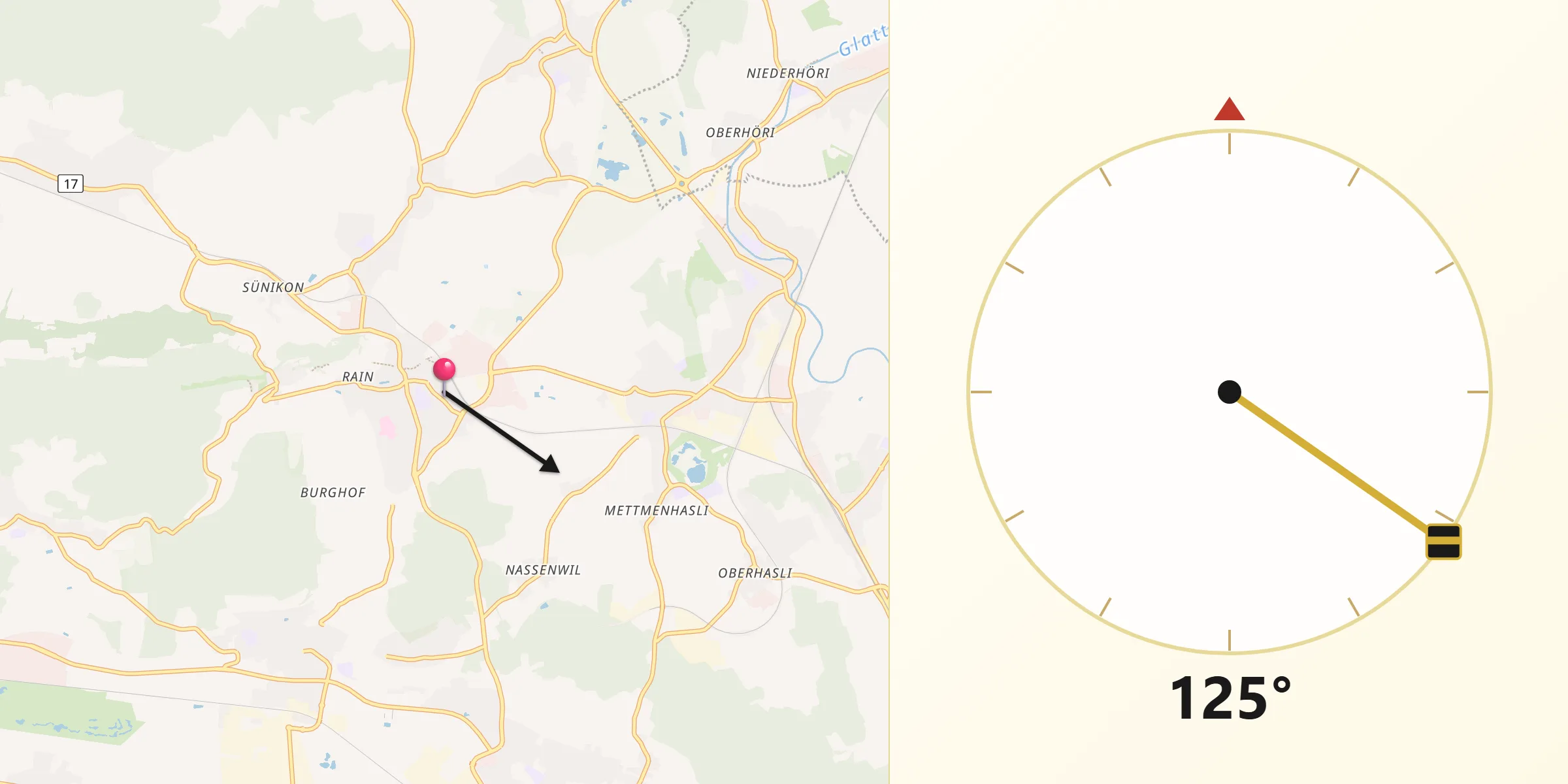 Qibla-Richtung von Dielsdorf