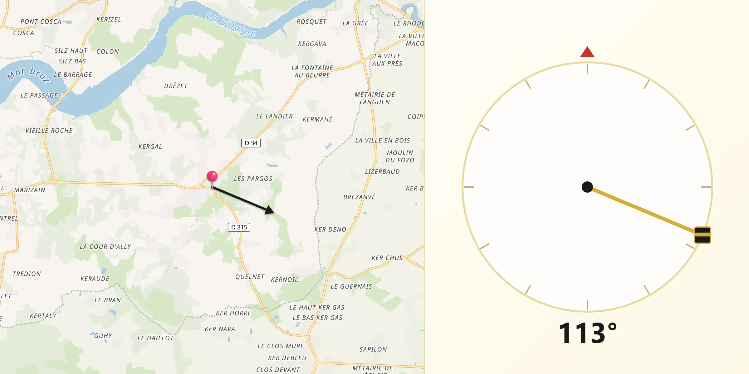 Direction vers la Qibla depuis Férel