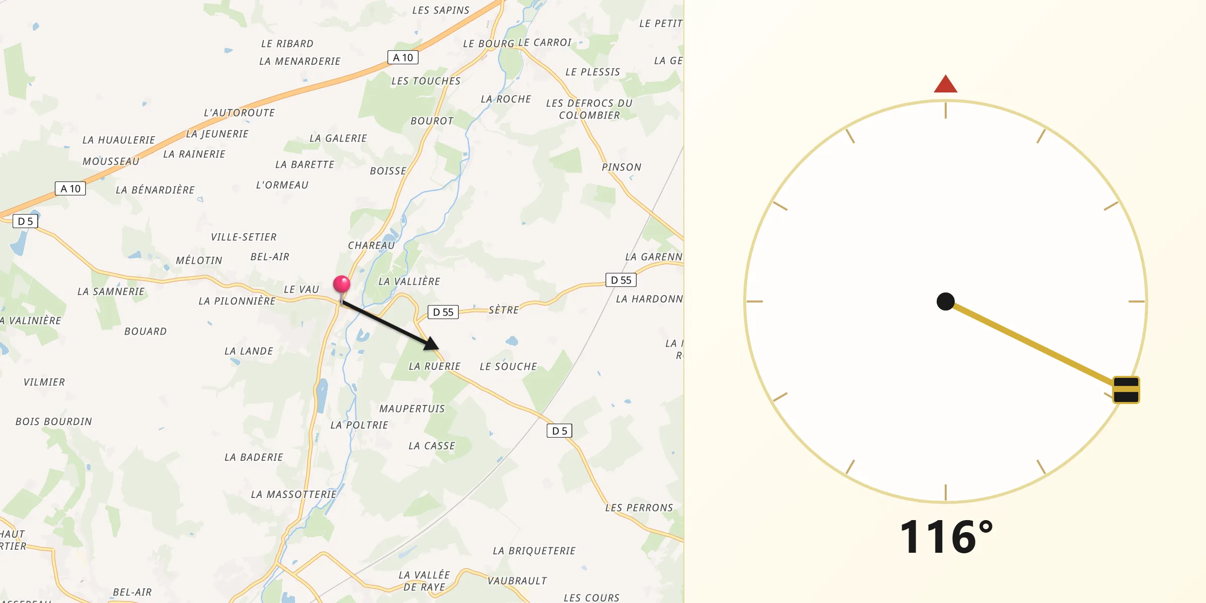 Direction vers la Qibla depuis Reugny