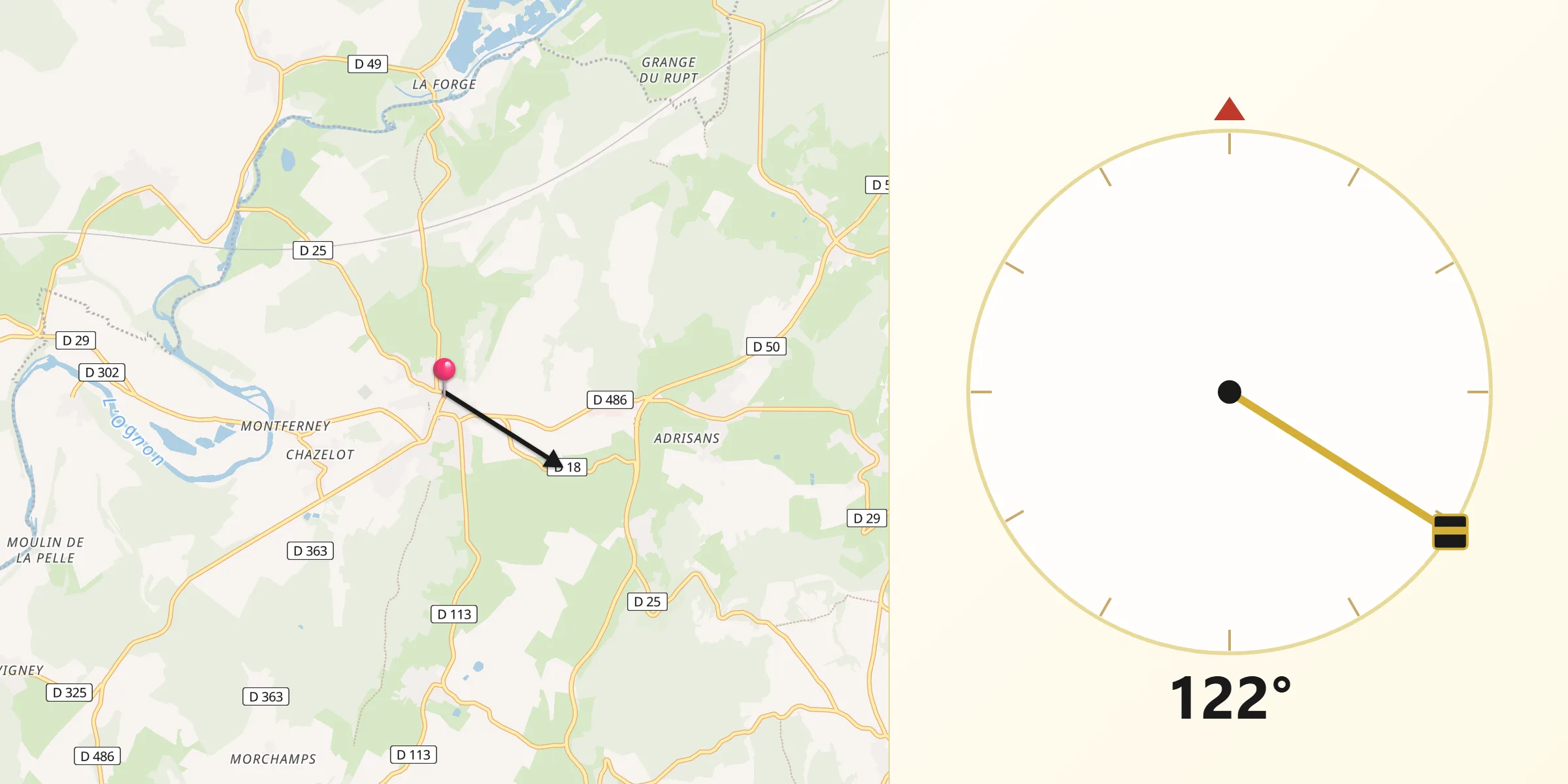 Direction vers la Qibla depuis Rougemont