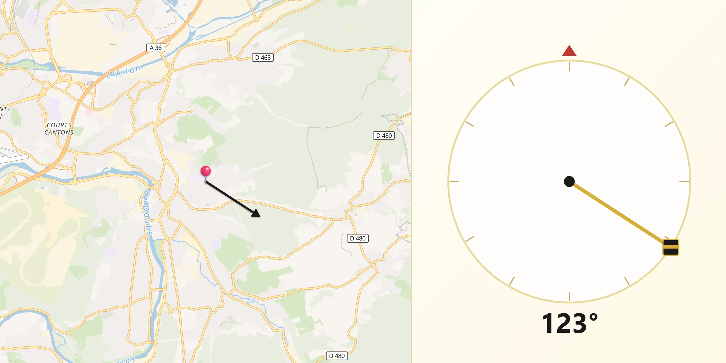 Direction vers la Qibla depuis Audincourt