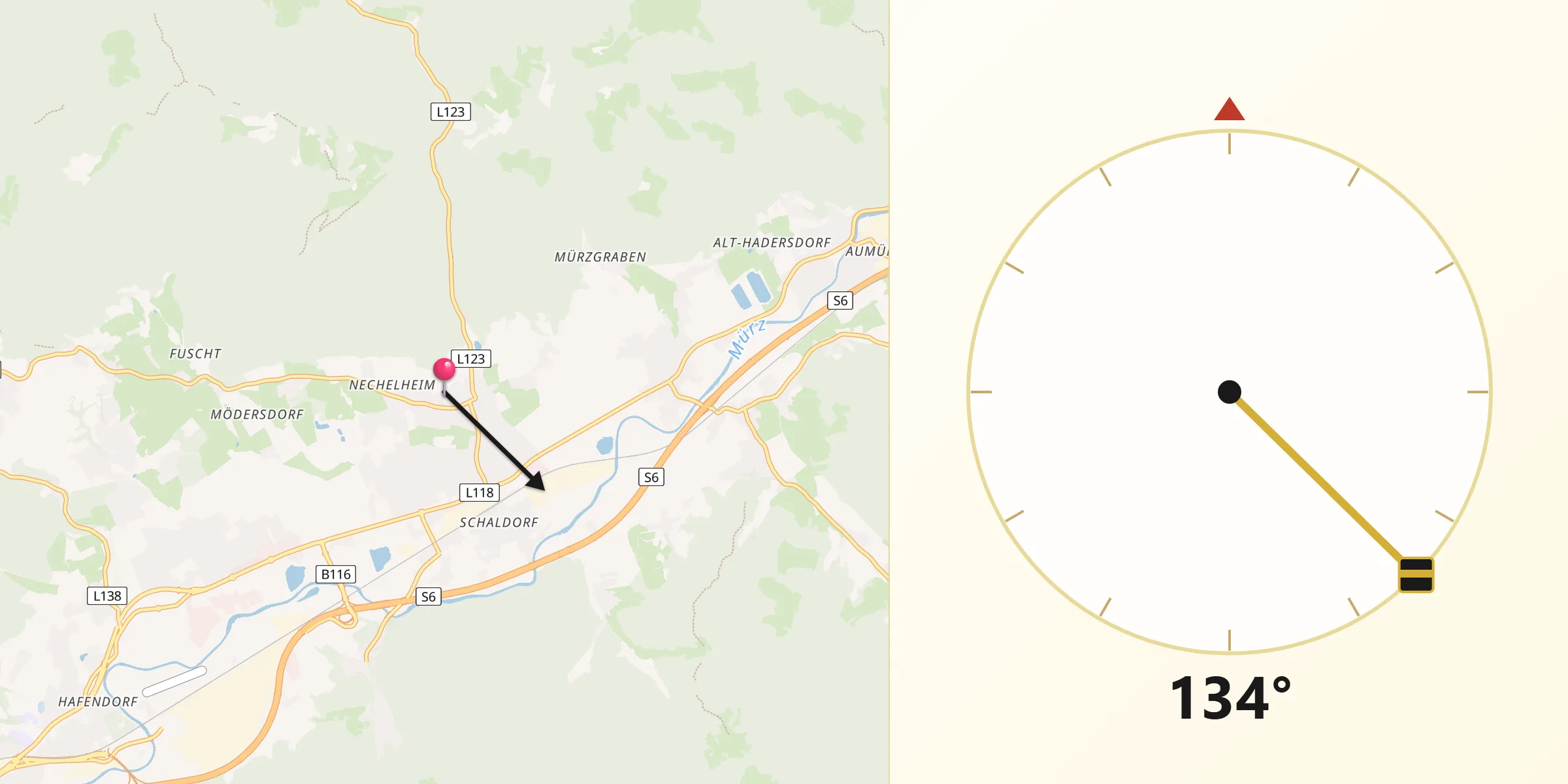 Qibla-Richtung von Sankt Lorenzen im Mürztal