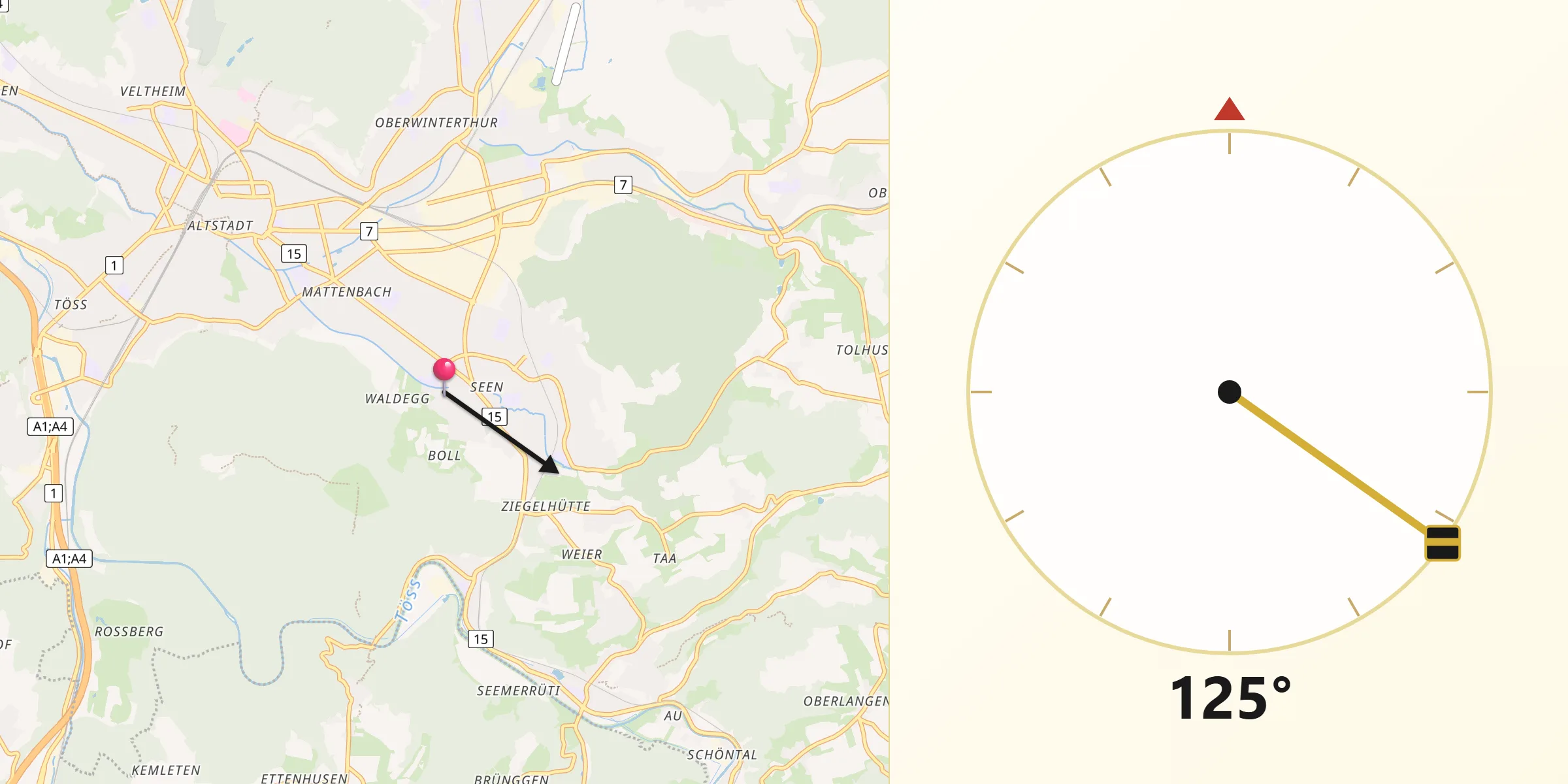 Qibla-Richtung von Seen (Kreis 3) / Waldegg