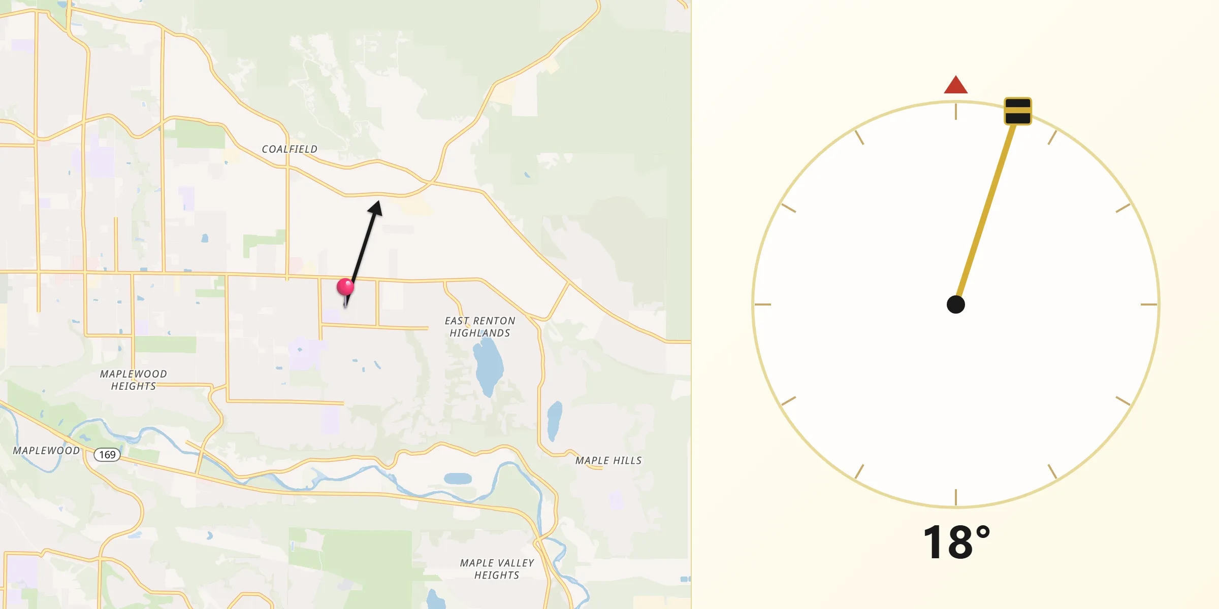 Qibla Direction from East Renton Highlands