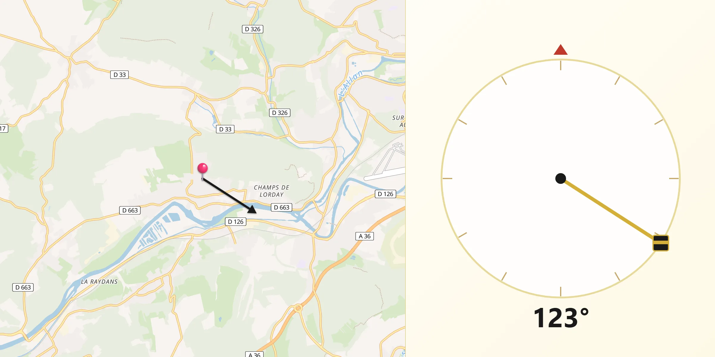 Direction vers la Qibla depuis Bavans