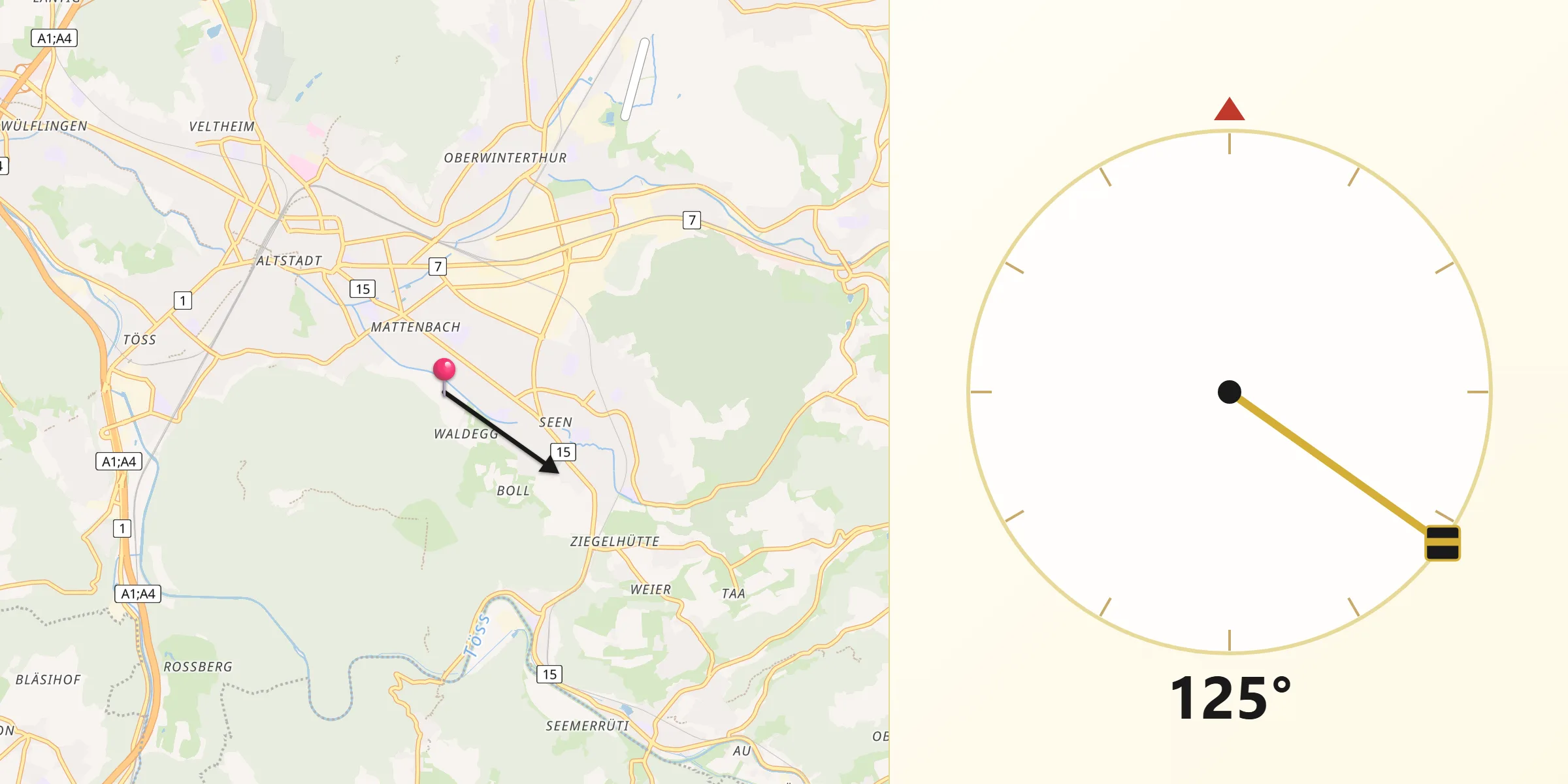 Qibla-Richtung von Mattenbach (Kreis 7)