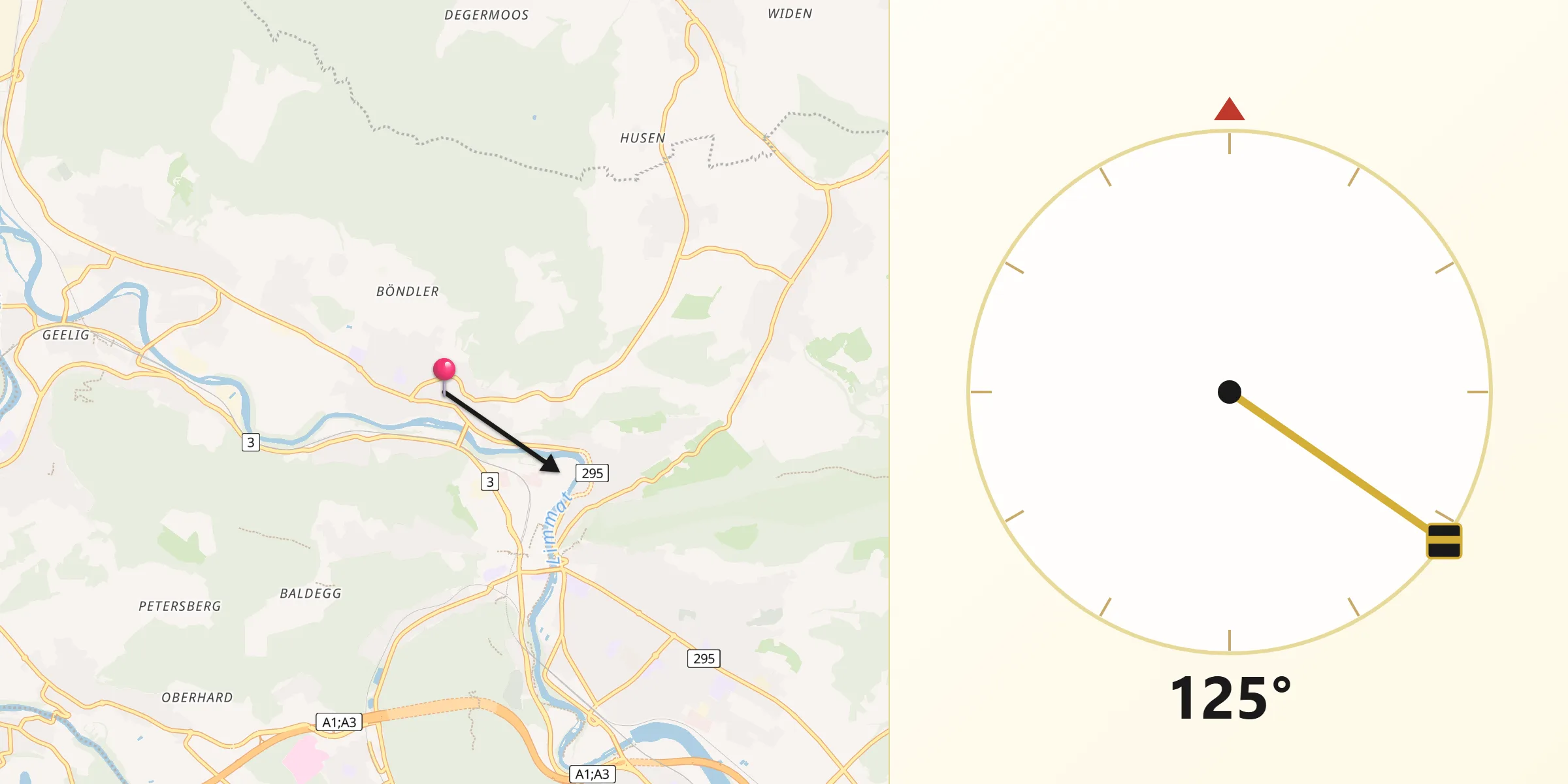 Direction vers la Qibla depuis Obersiggenthal