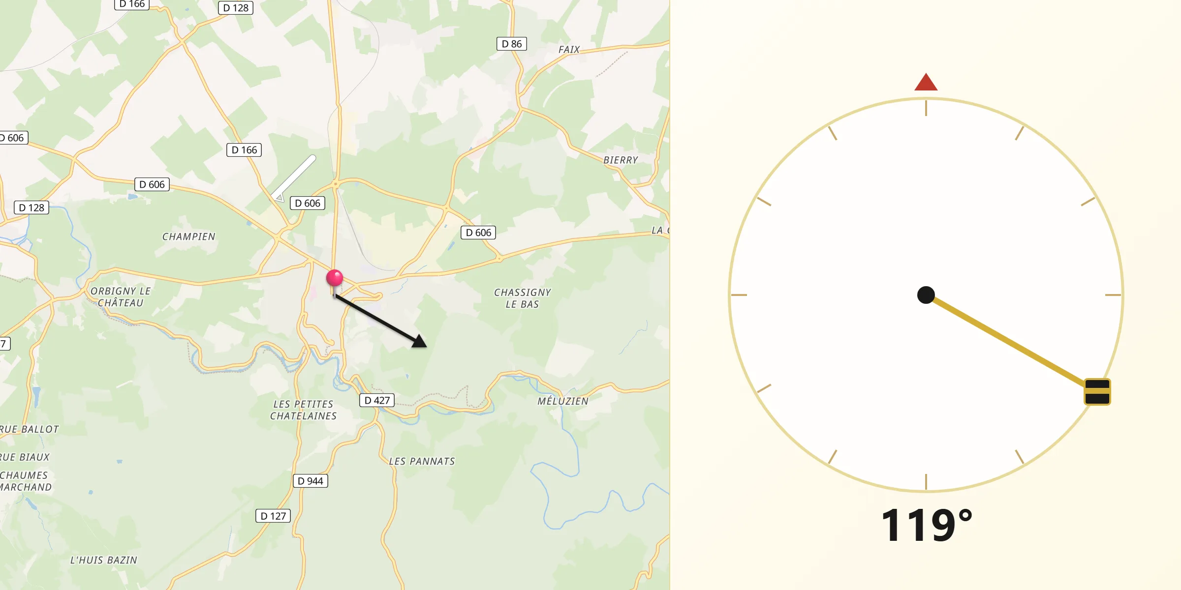 Direction vers la Qibla depuis Avallon