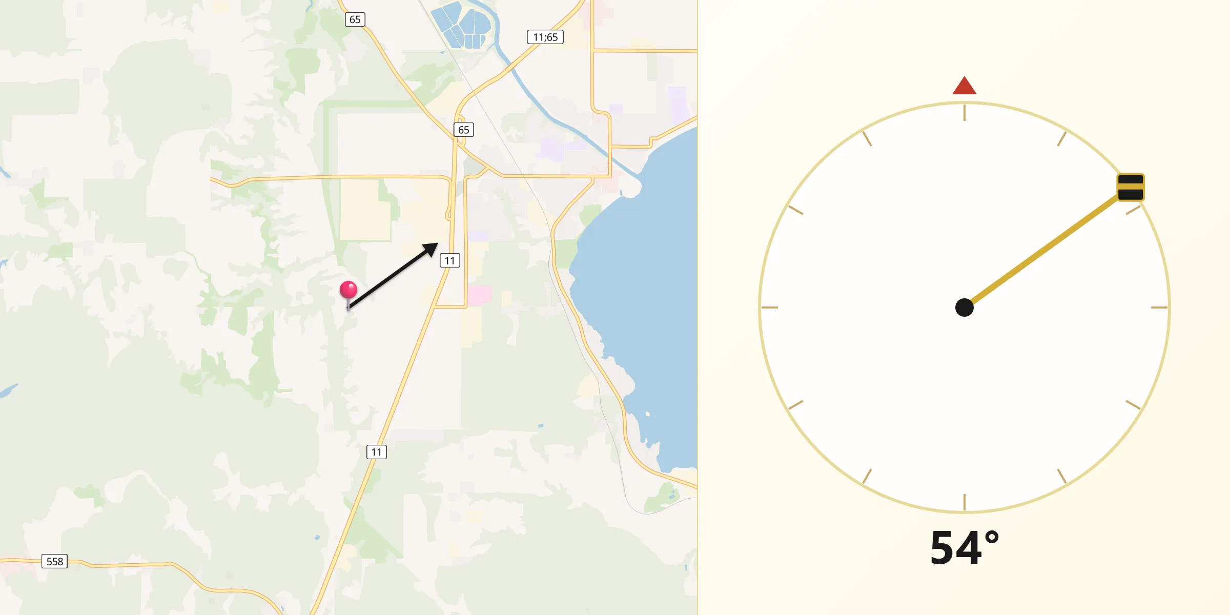 Qibla Direction from Temiskaming Shores