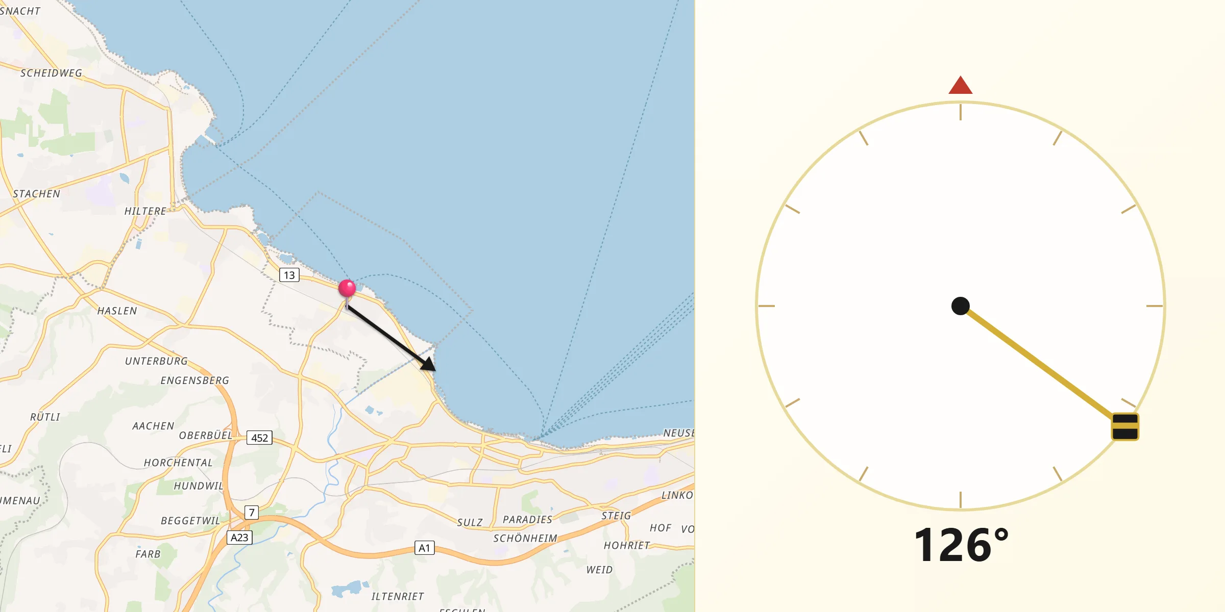 Direction vers la Qibla depuis Horn