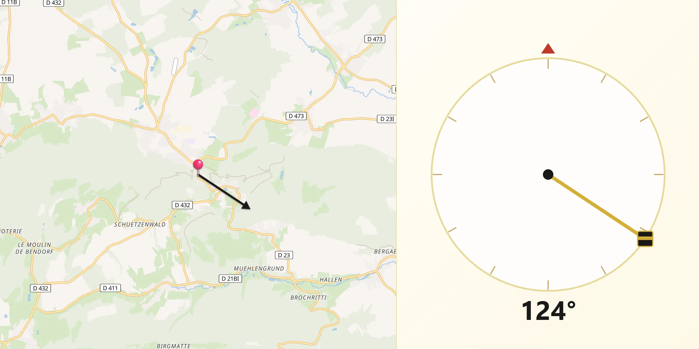 Direction vers la Qibla depuis Ferrette