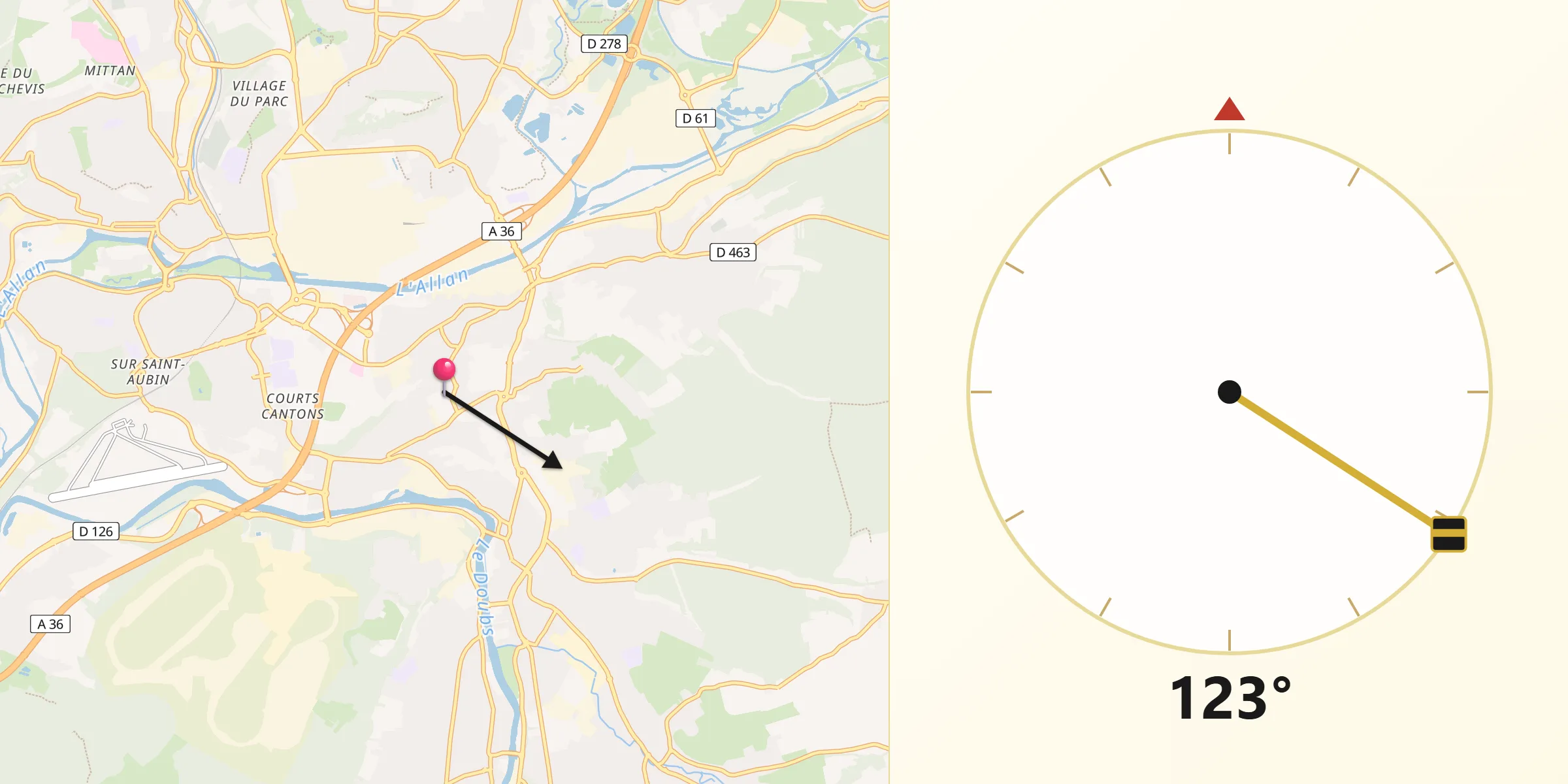 Direction vers la Qibla depuis Exincourt