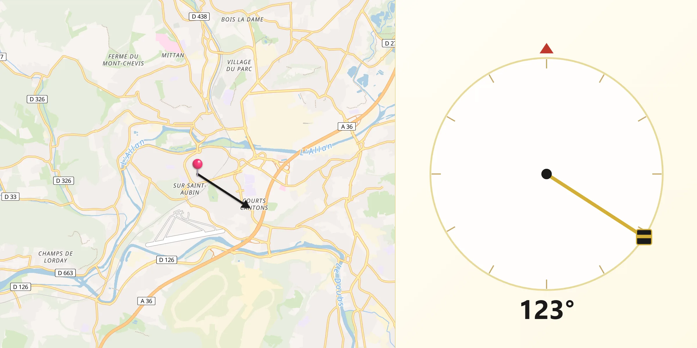 Direction vers la Qibla depuis Arbouans