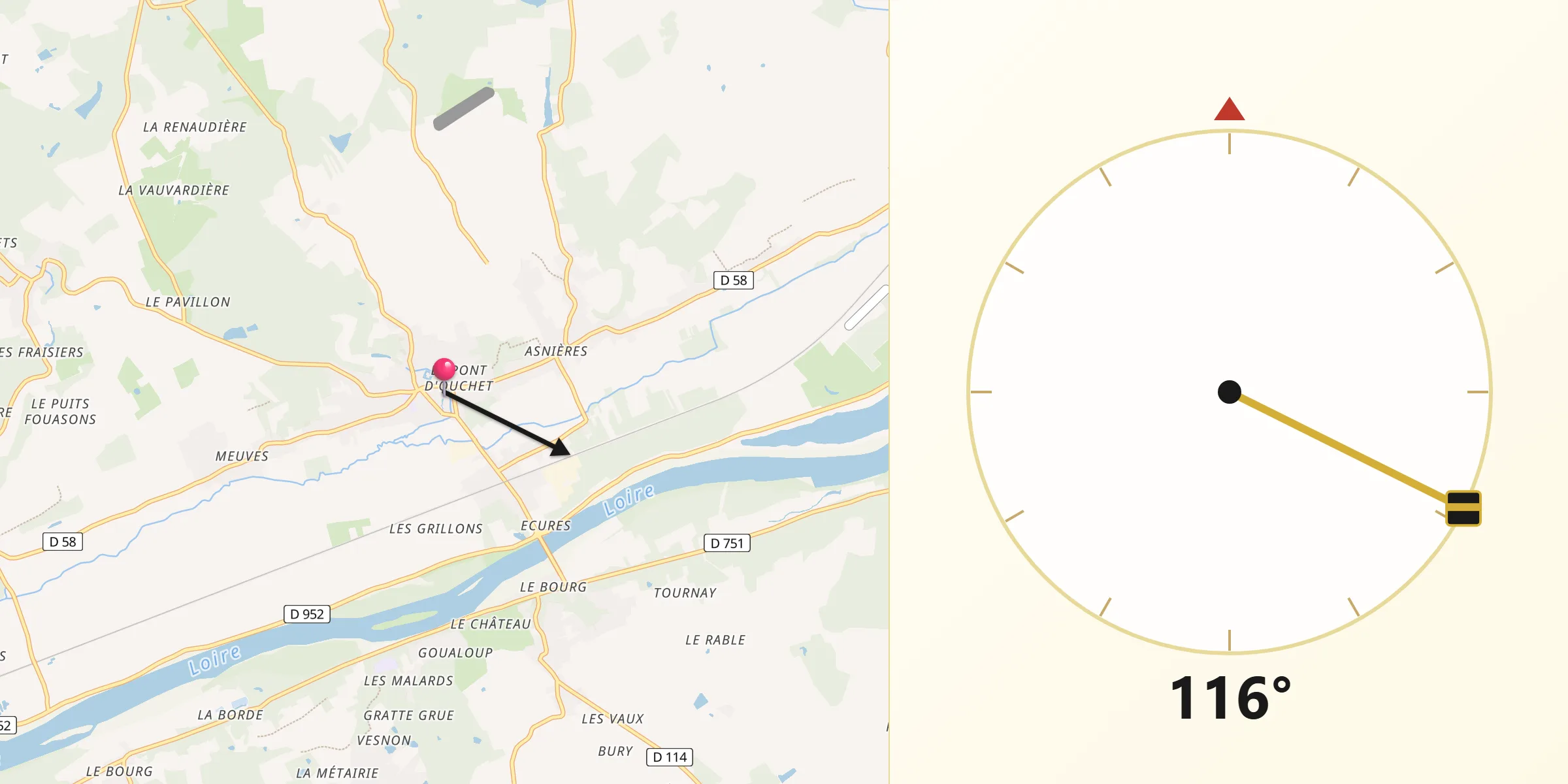 Direction vers la Qibla depuis Onzain