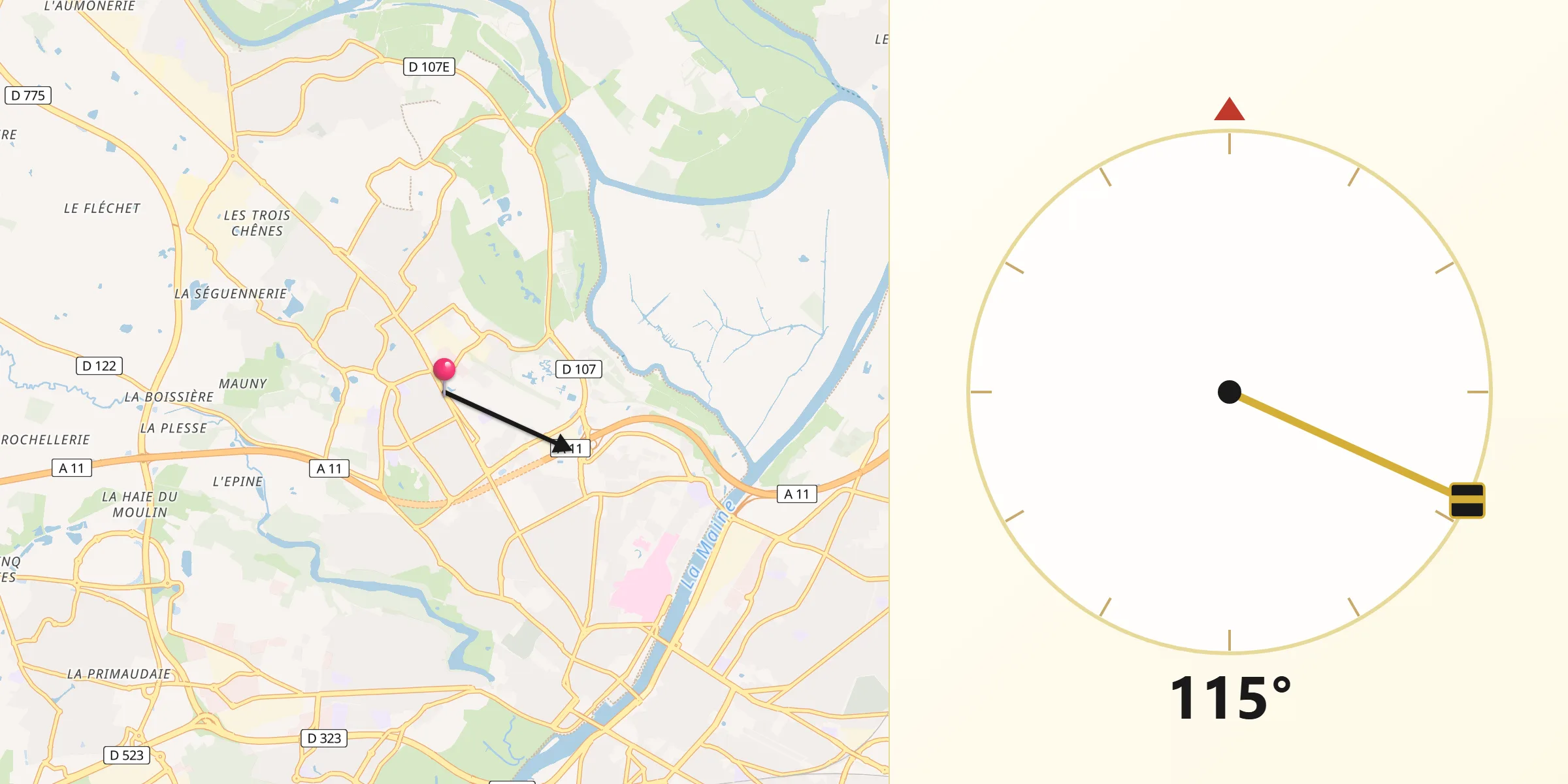 Direction vers la Qibla depuis Avrillé