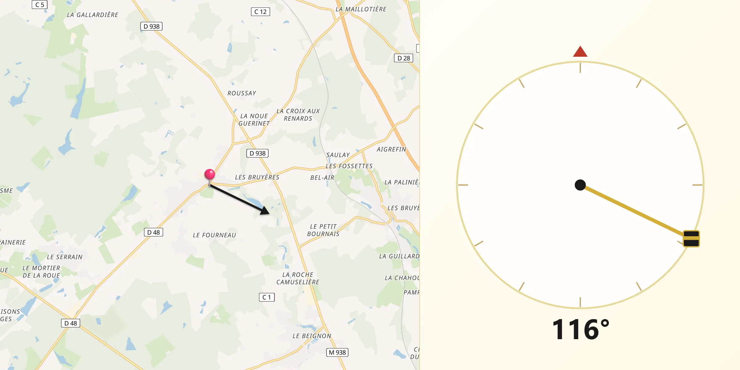 Direction vers la Qibla depuis Semblançay