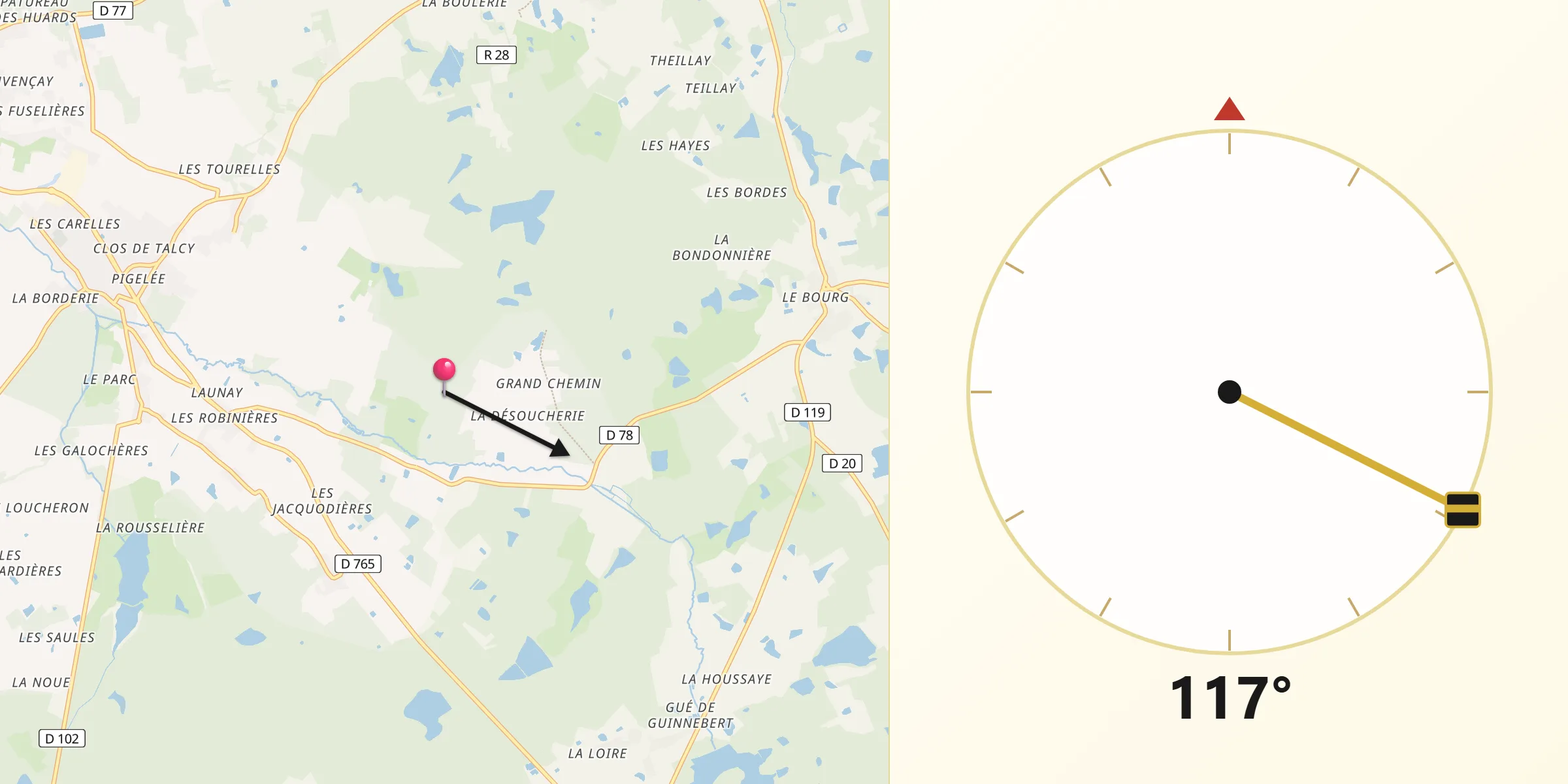 Direction vers la Qibla depuis Département du Loir-et-Cher
