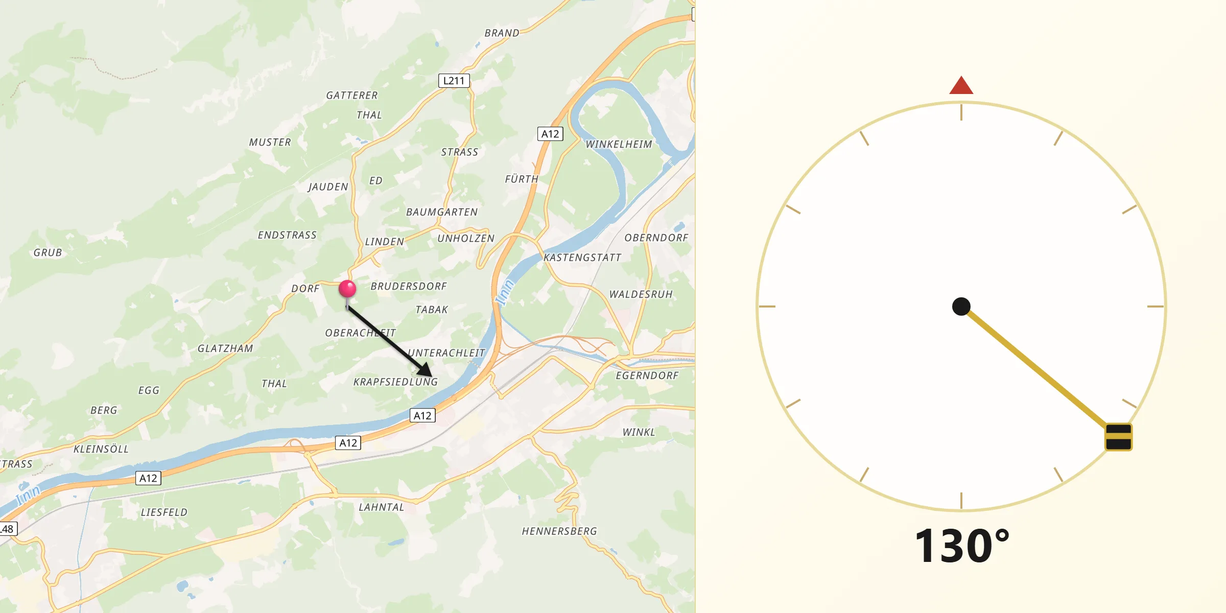 Qibla-Richtung von Politischer Bezirk Kufstein