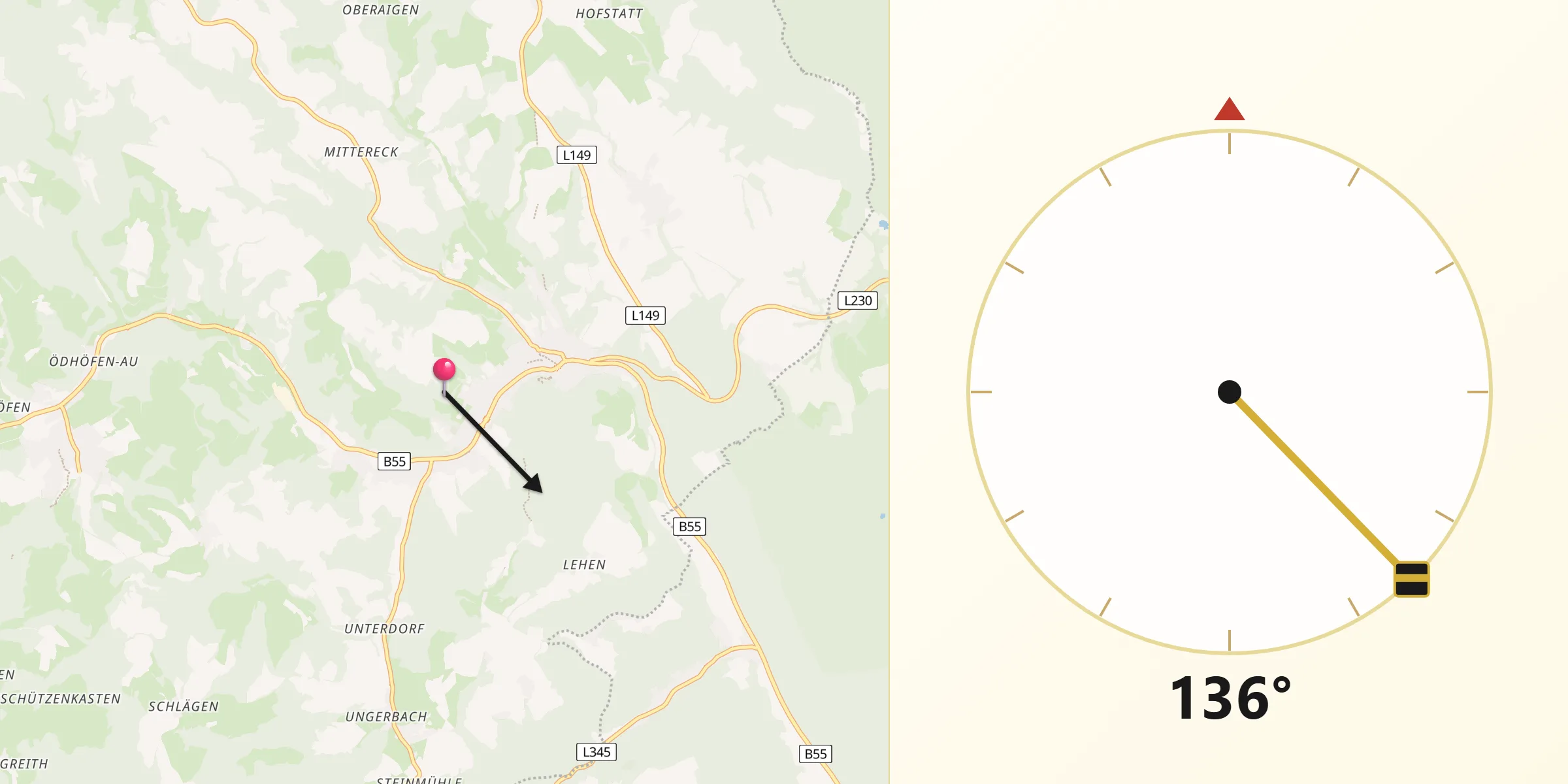 Qibla-Richtung von Kirchschlag in der Buckligen Welt