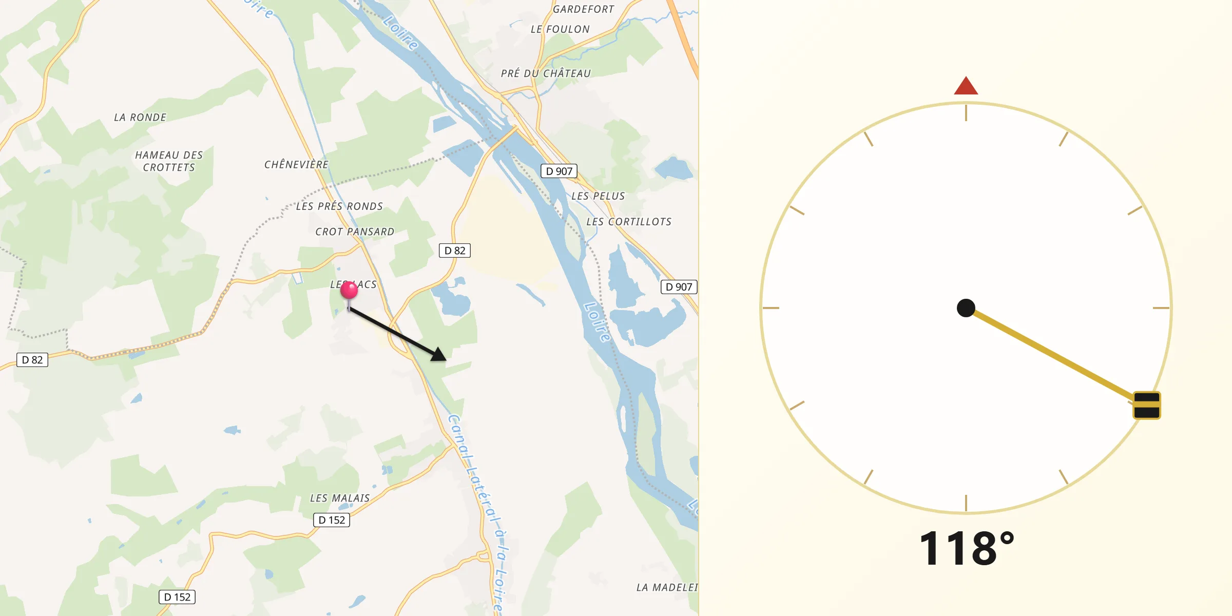 Direction vers la Qibla depuis Belleville-sur-Loire