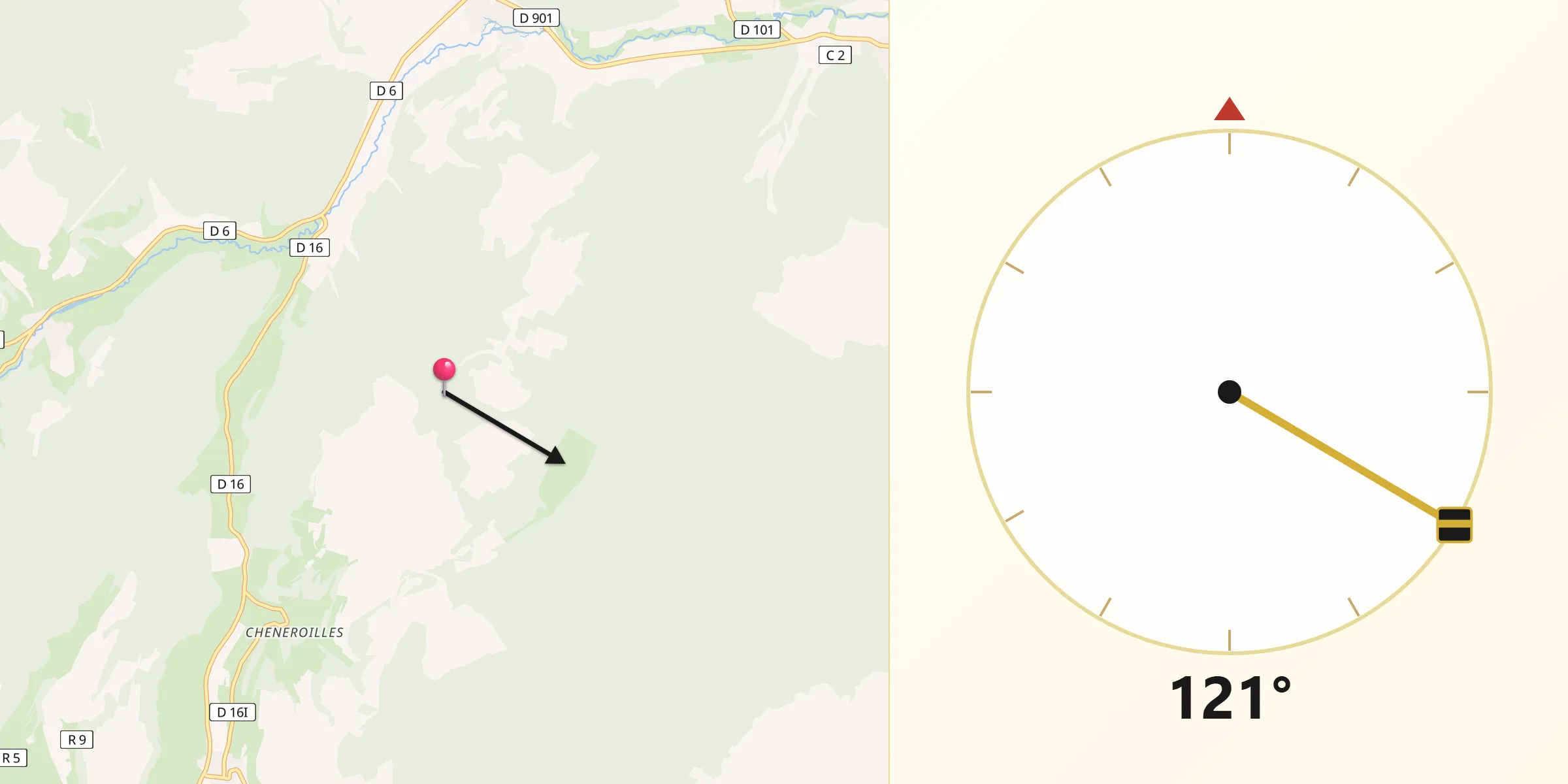 Direction vers la Qibla depuis Département de la Côte-d'Or