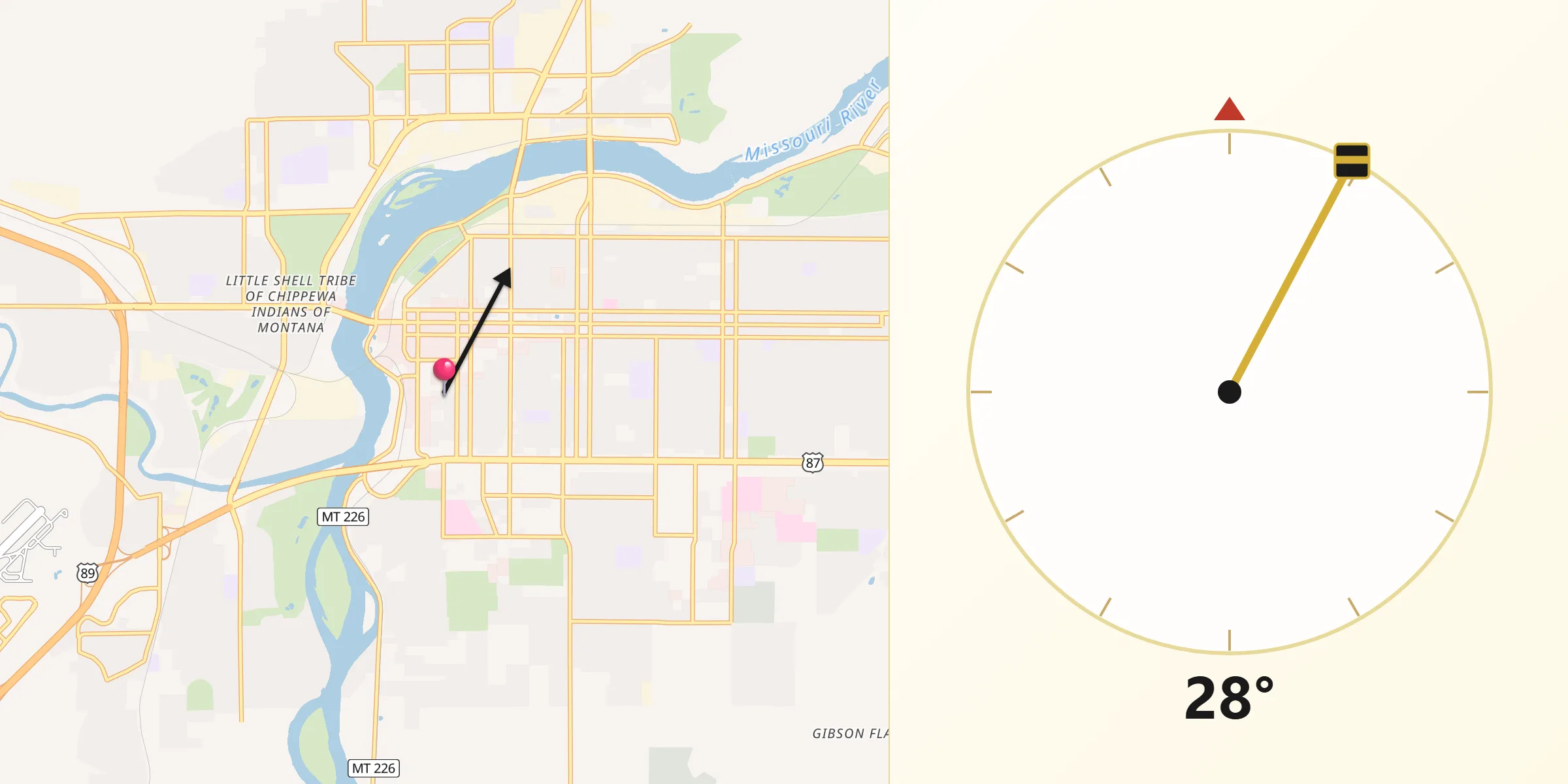 Qibla Direction from Great Falls