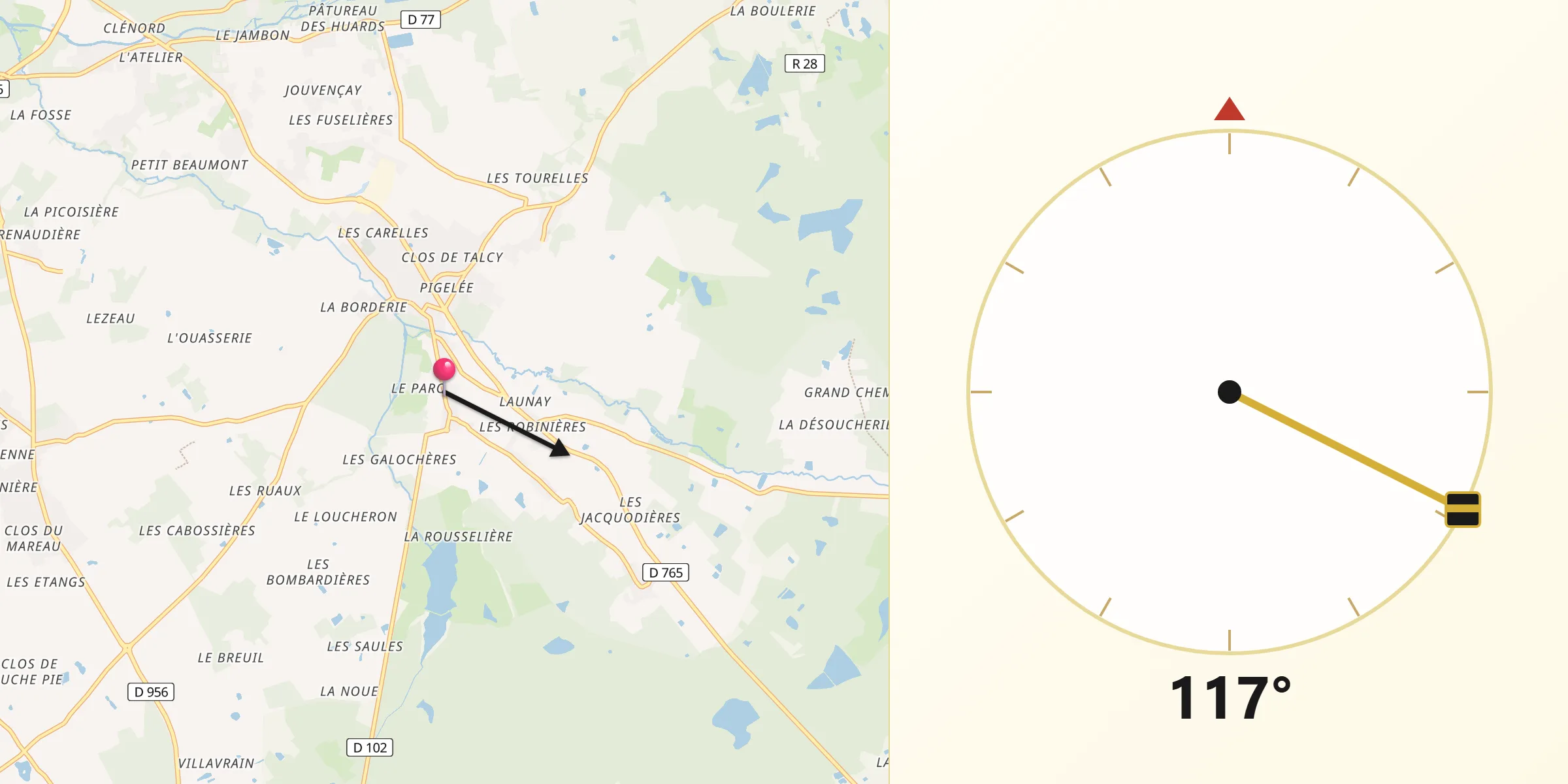 Direction vers la Qibla depuis Cheverny