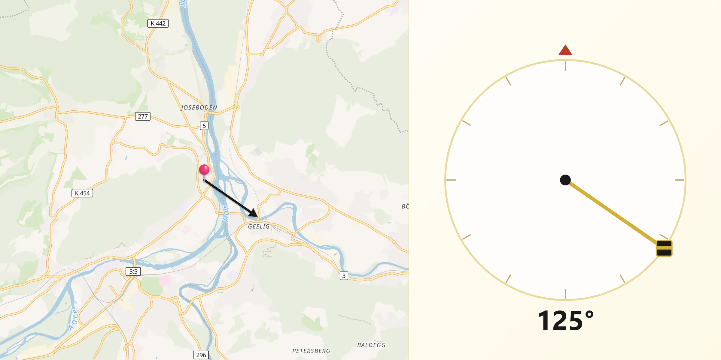 Qibla-Richtung von Lauffohr (Brugg)