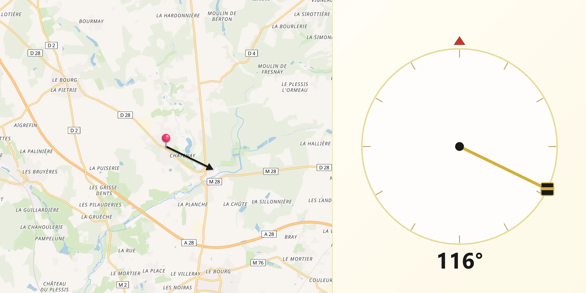 Direction vers la Qibla depuis Cerelles
