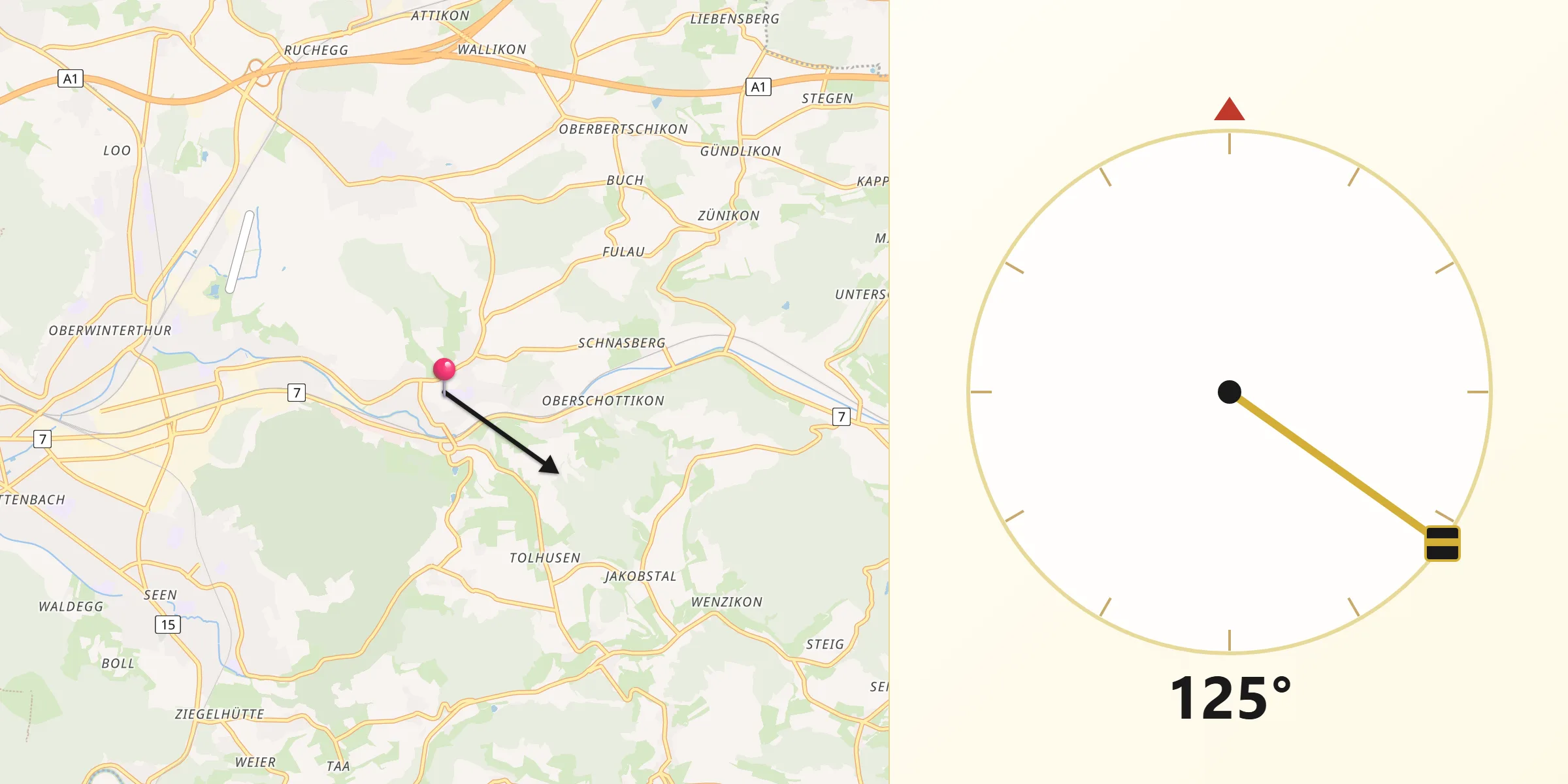 Direzione della Qibla da Elsau-Räterschen