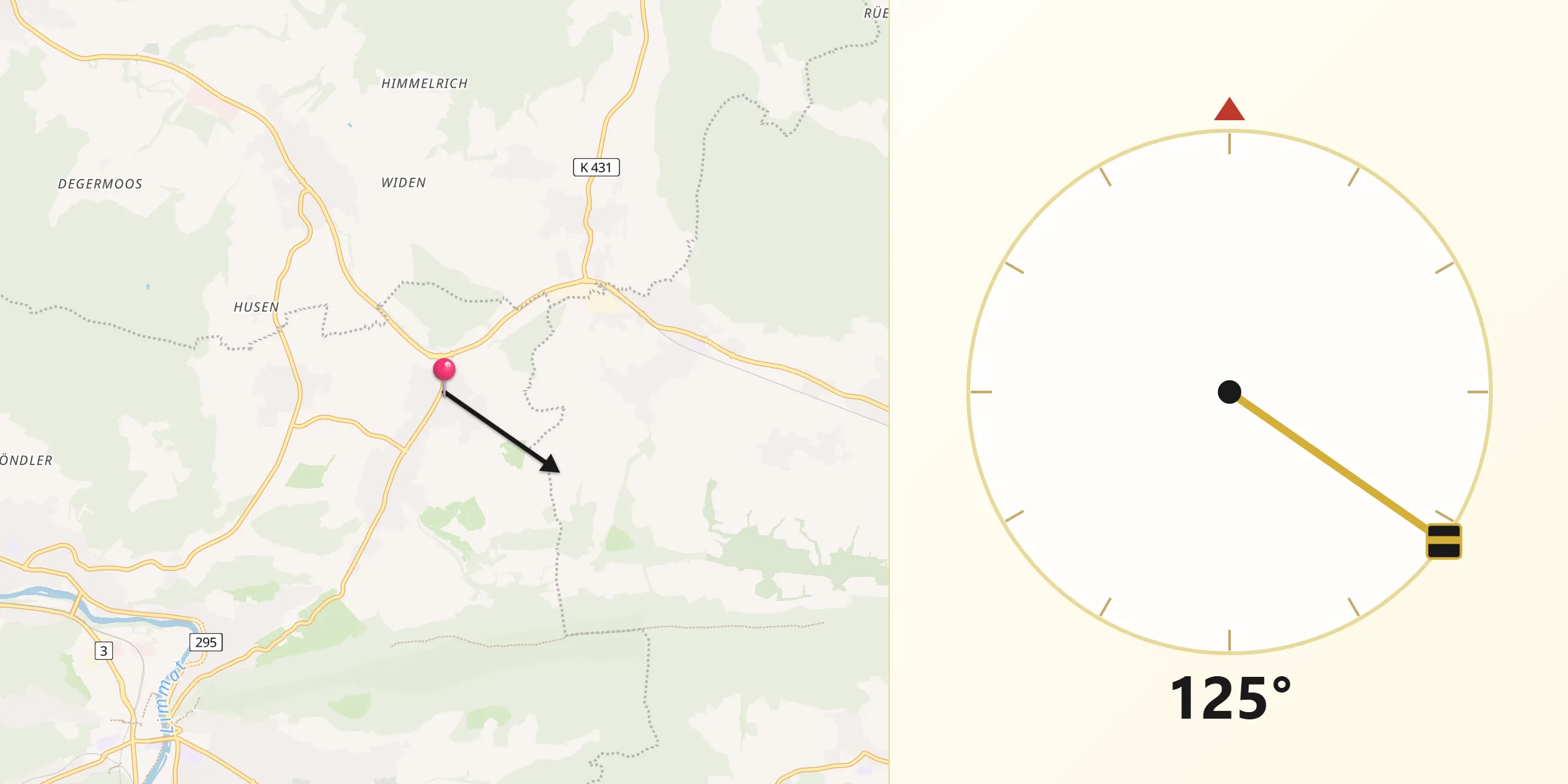 Direction vers la Qibla depuis Ehrendingen