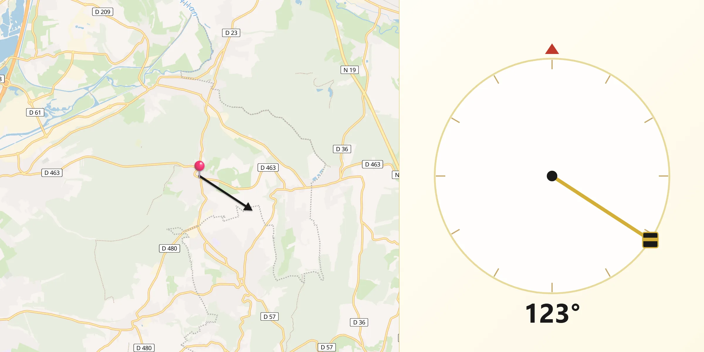 Direction vers la Qibla depuis Dampierre-les-Bois