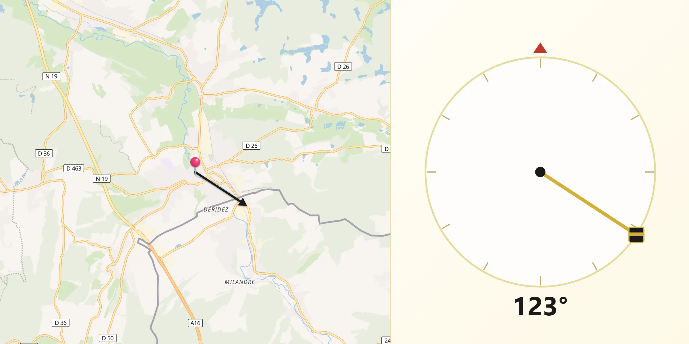 Direction vers la Qibla depuis Delle