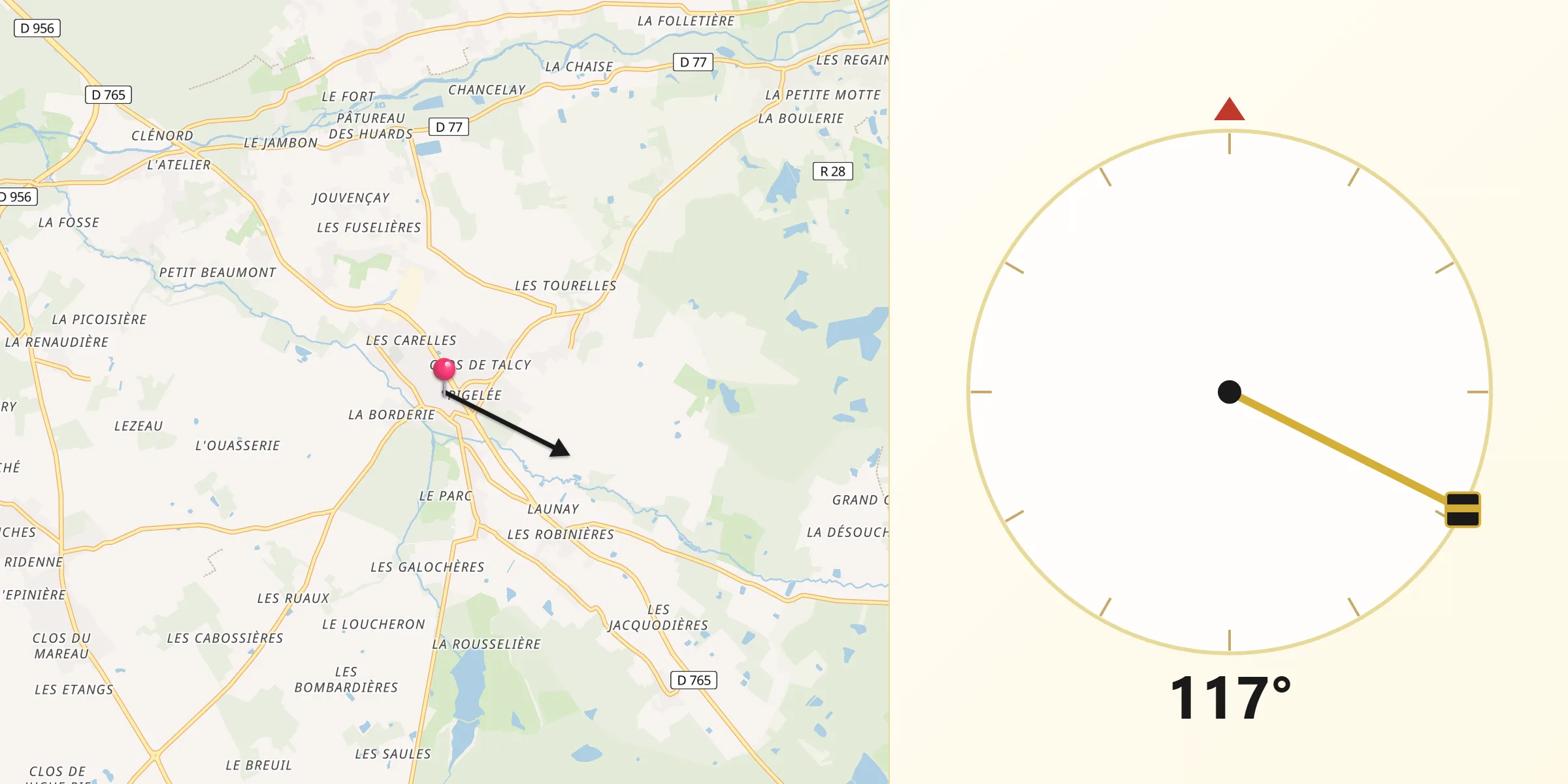 Direction vers la Qibla depuis Cour-Cheverny