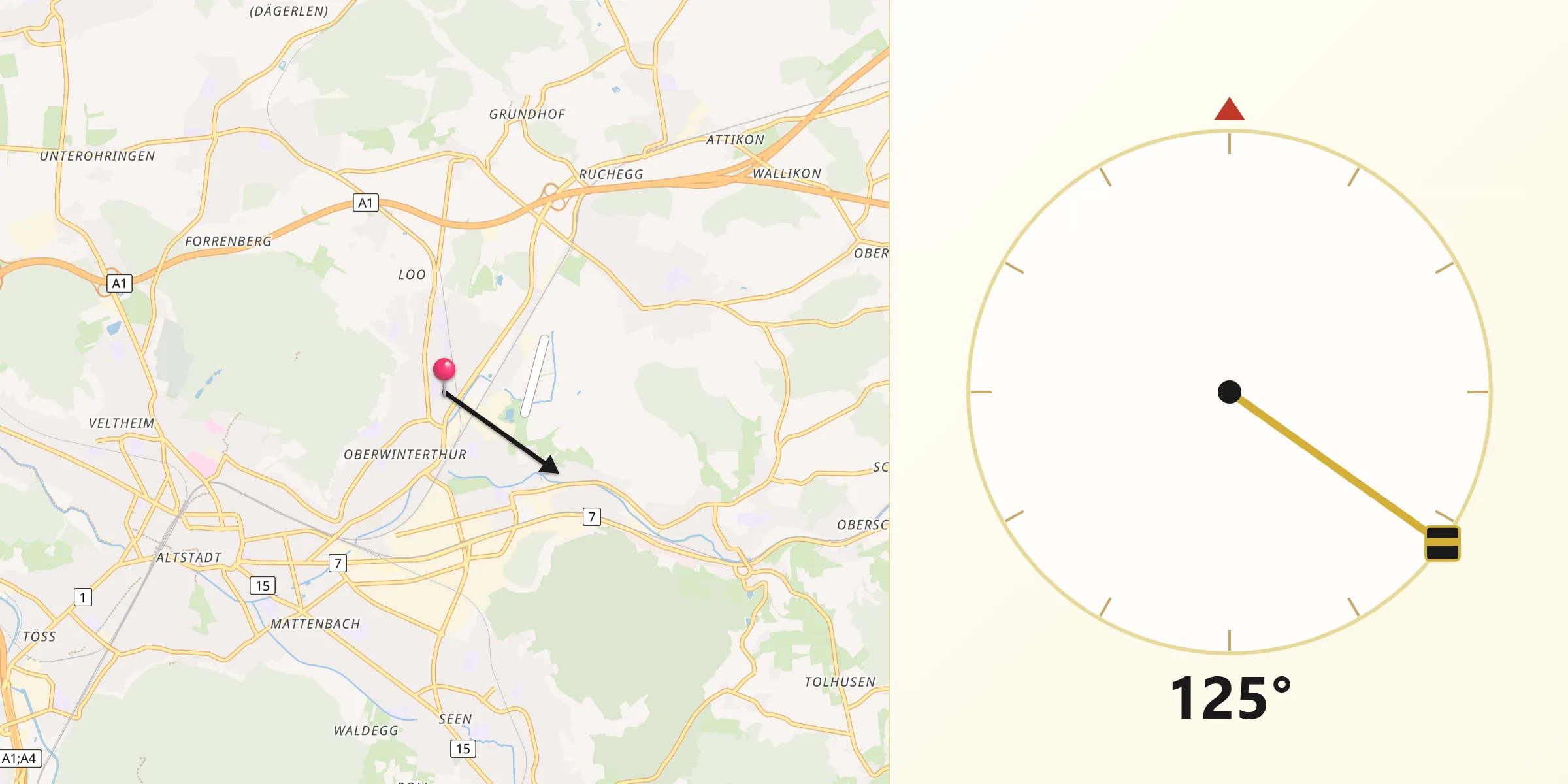 Qibla-Richtung von Oberwinterthur (Kreis 2) / Guggenbühl