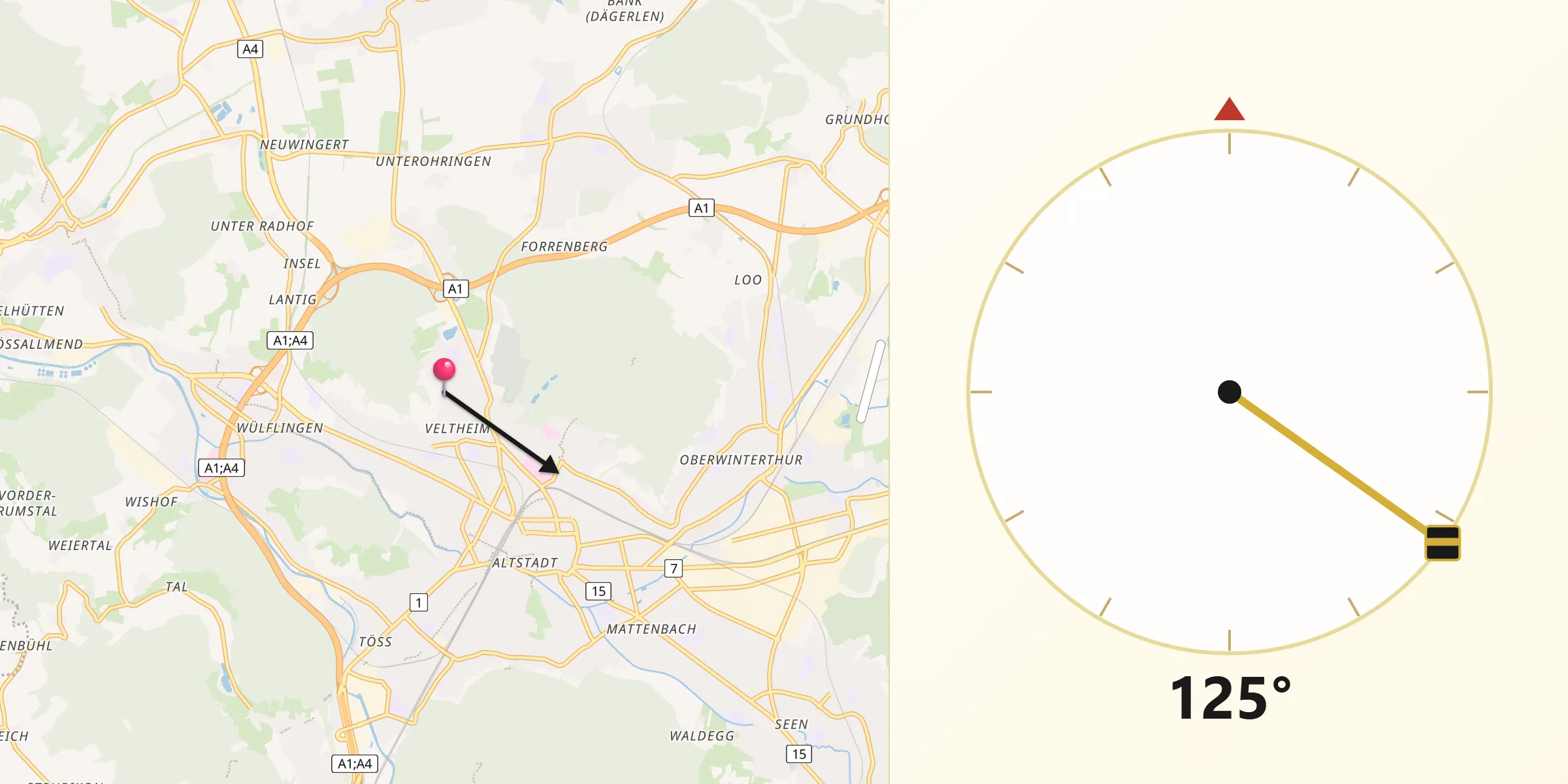 Qibla-Richtung von Veltheim (Kreis 5) / Rosenberg
