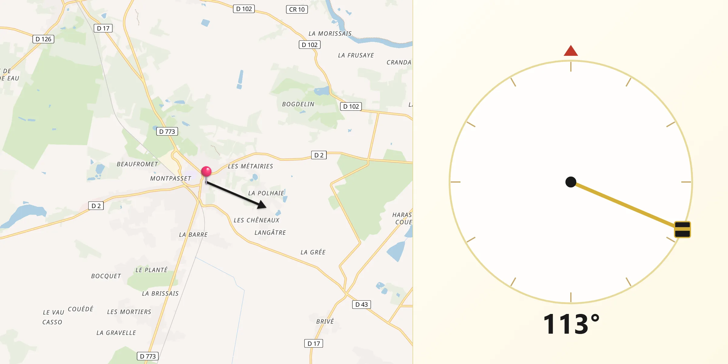 Direction vers la Qibla depuis Saint-Gildas-des-Bois