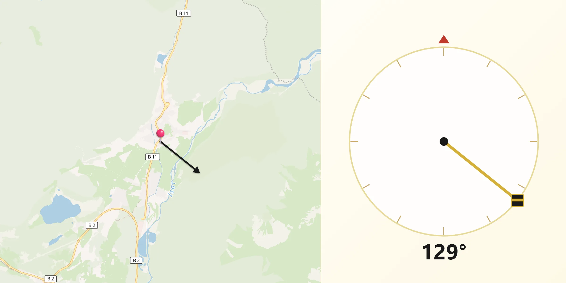 Qibla-Richtung von Wallgau