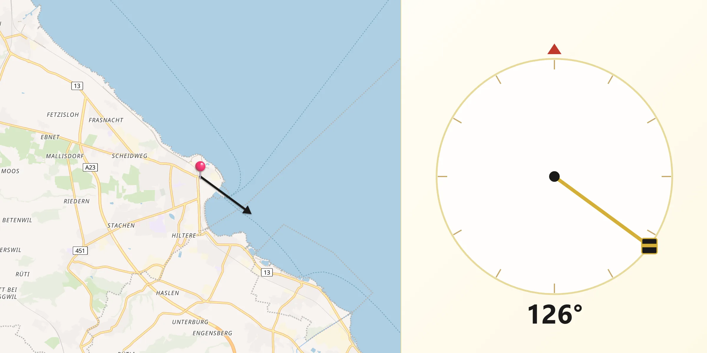 Direction vers la Qibla depuis Arbon