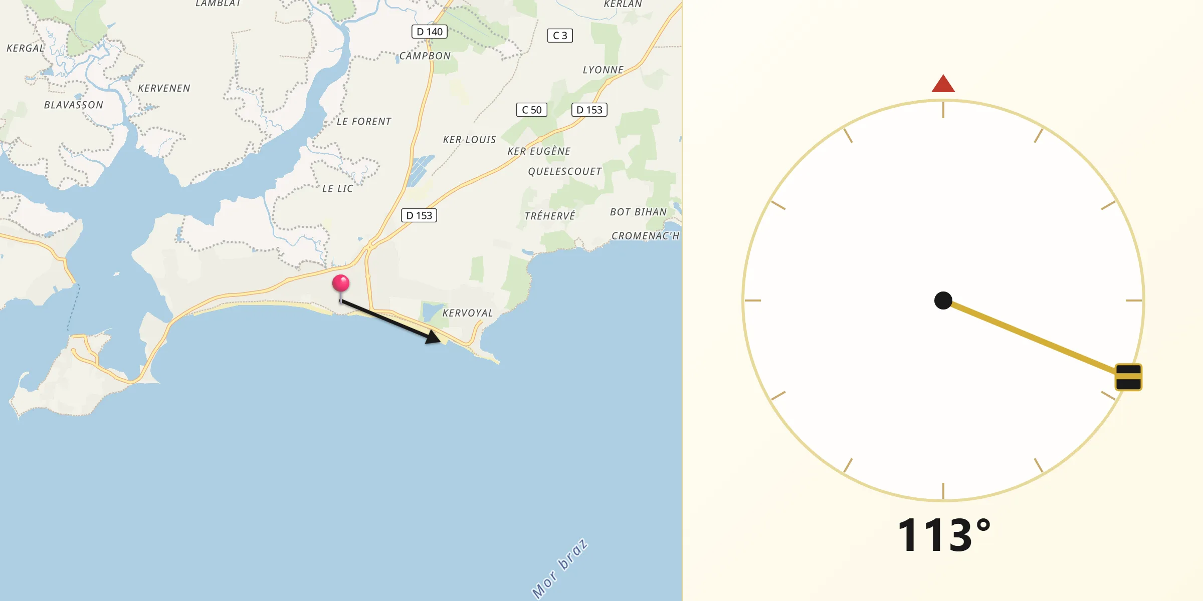 Direction vers la Qibla depuis Damgan