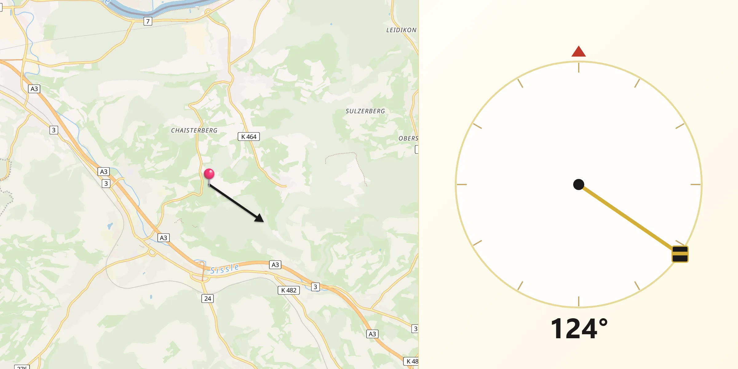 Qibla-Richtung von Bezirk Laufenburg