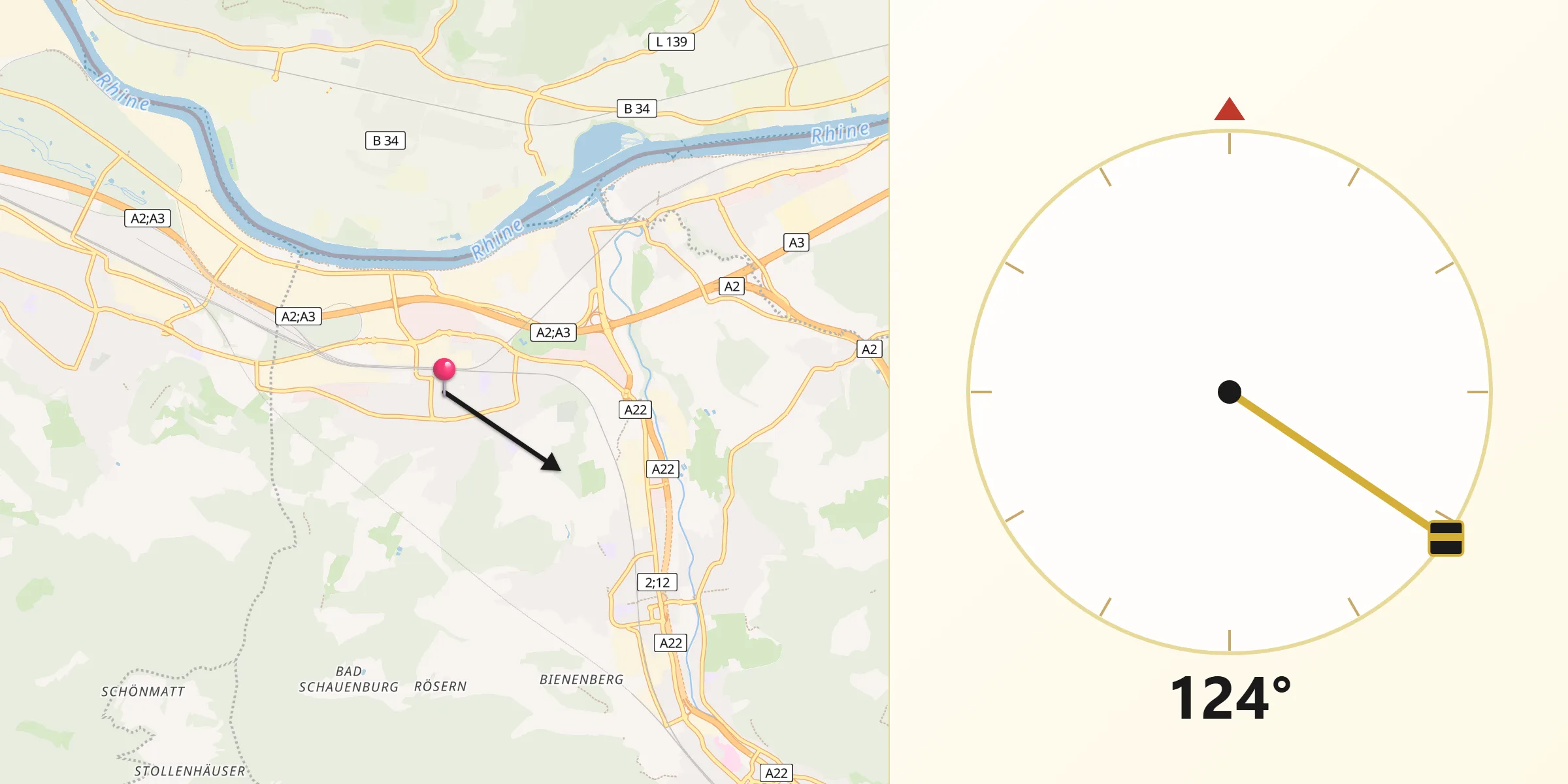 Direction vers la Qibla depuis Pratteln