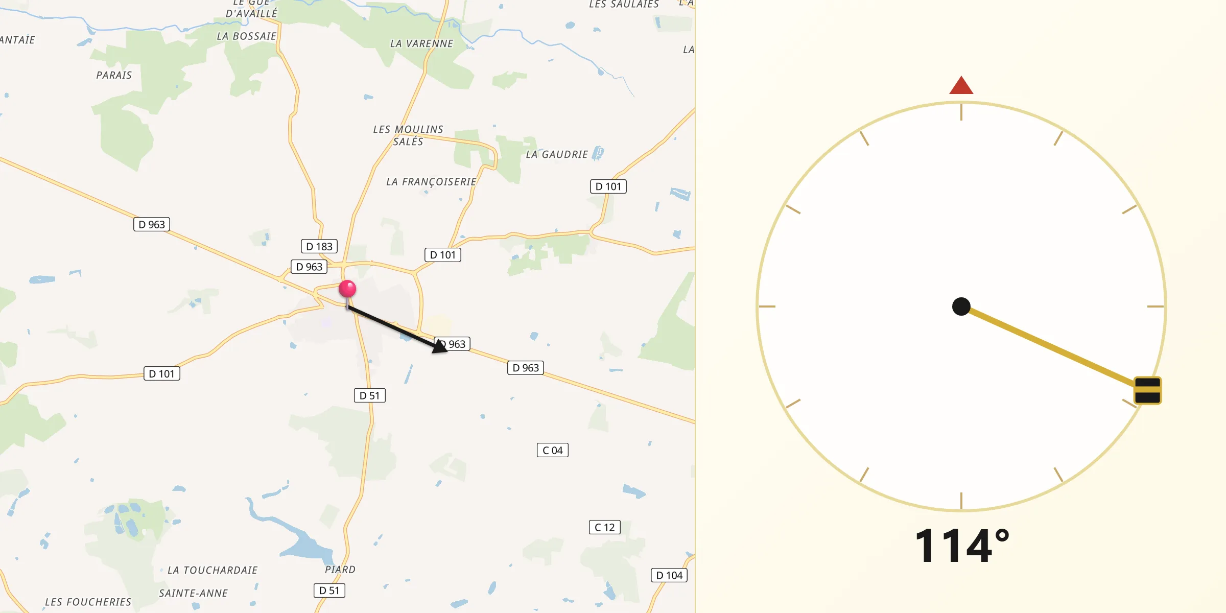 Direction vers la Qibla depuis Le Louroux-Béconnais