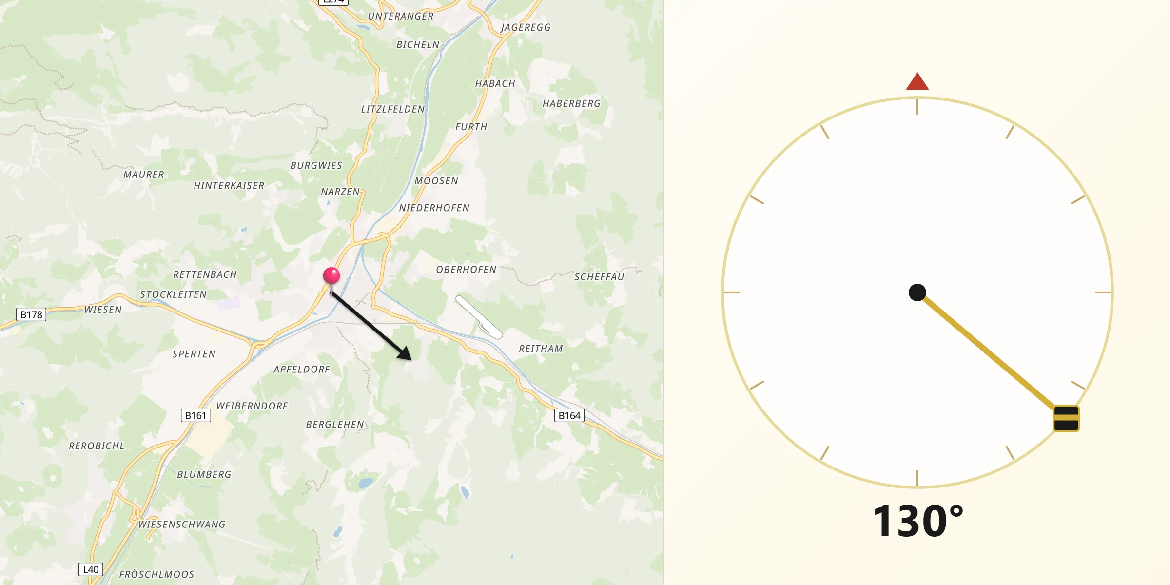 Qibla-Richtung von Sankt Johann in Tirol