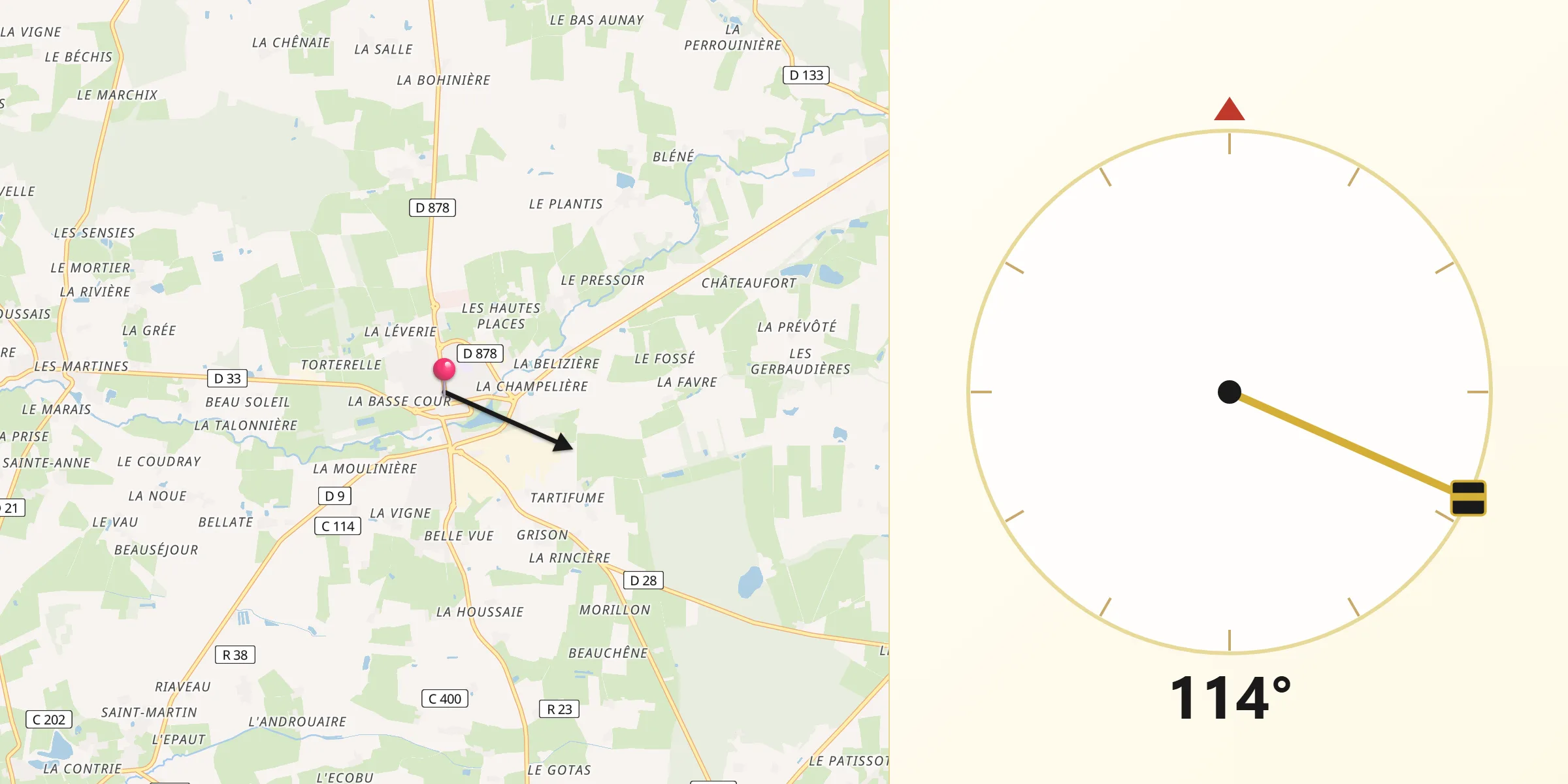 Direction vers la Qibla depuis Saint-Mars-la-Jaille