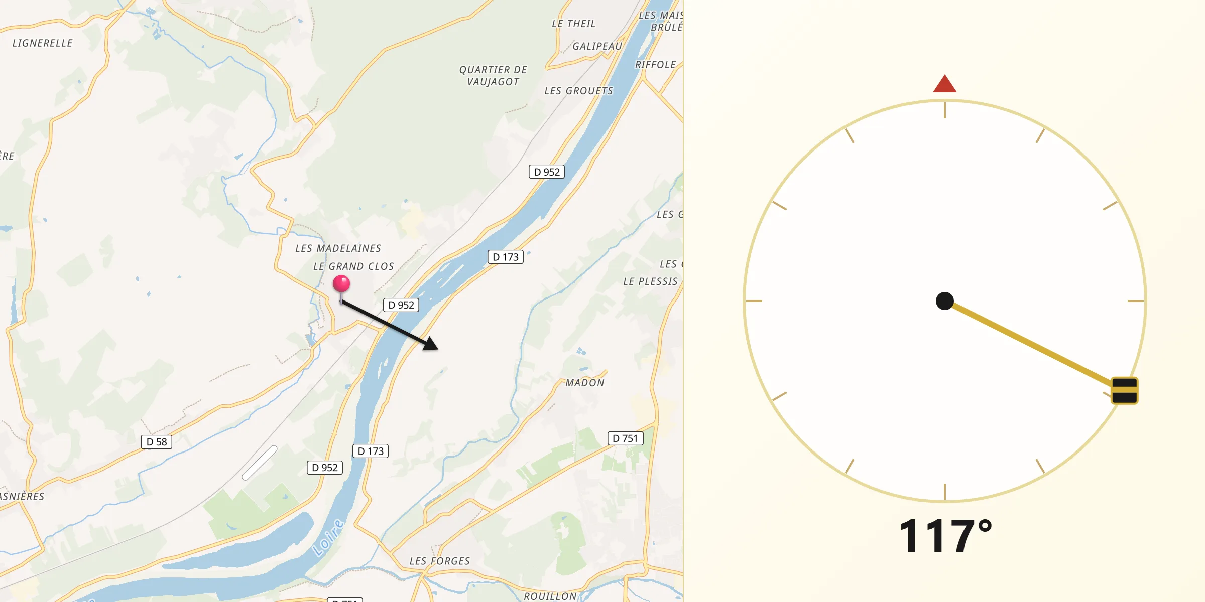 Direction vers la Qibla depuis Chouzy-sur-Cisse